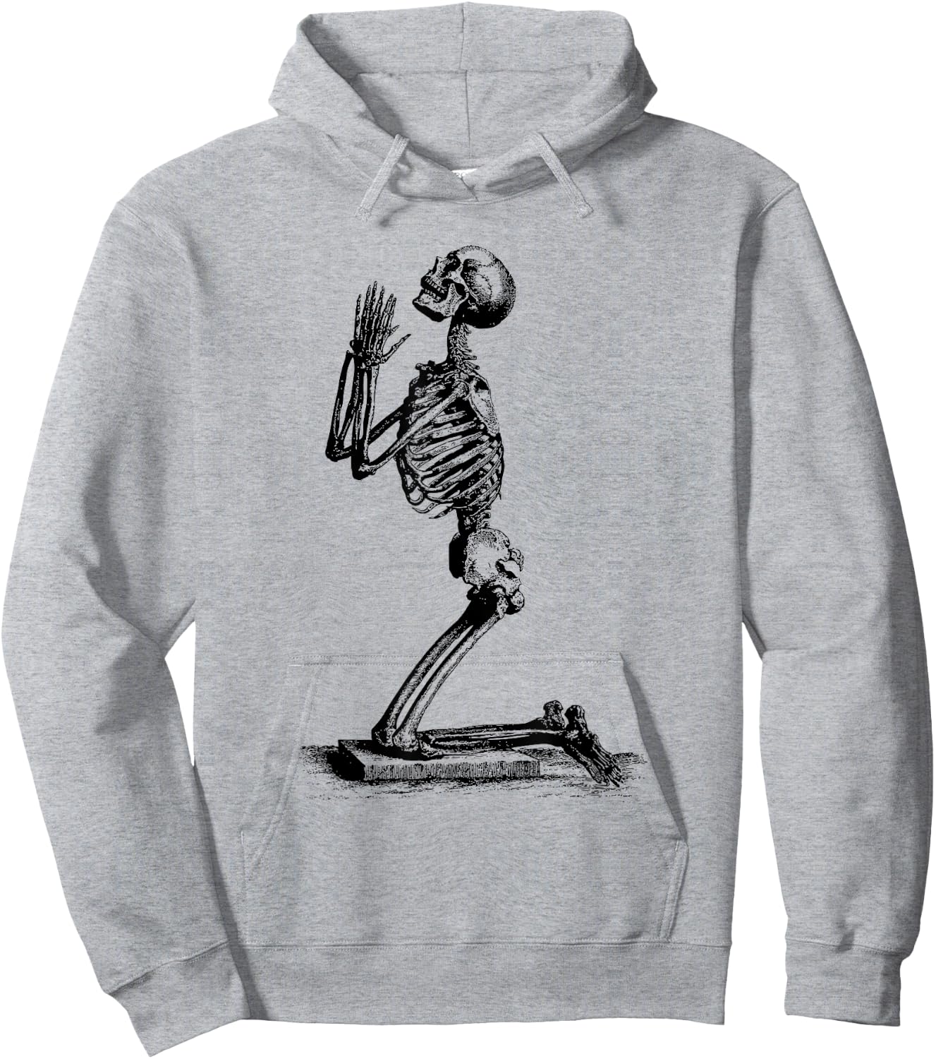 Vintage Illustration of a Praying Skeleton Hoodie - Hoodie | Ash