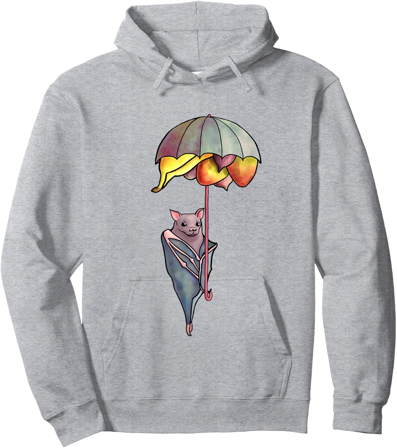Cute Fruit Bat with Umbrella Fruit Basket Hoodie - Hoodie | Ash