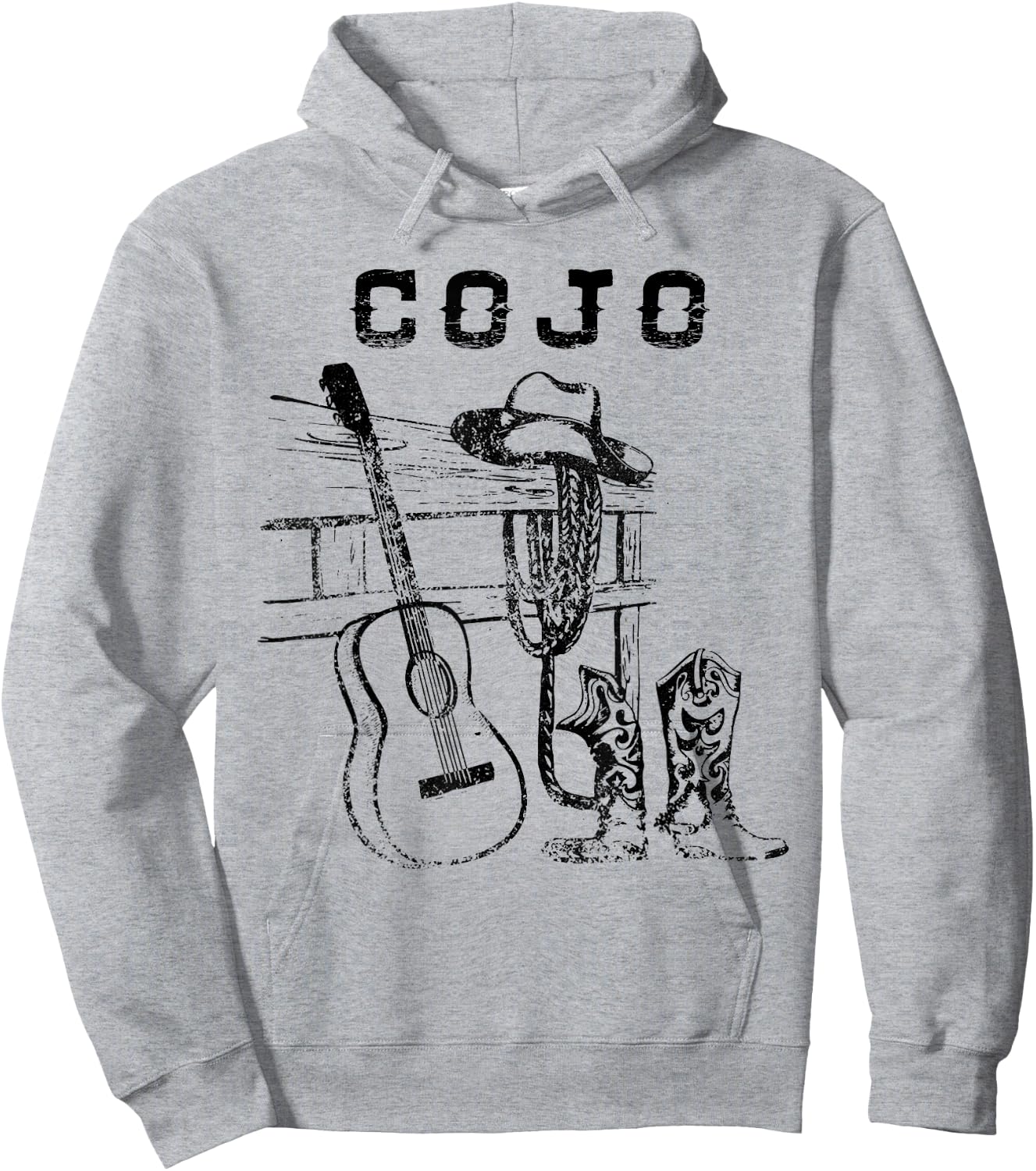 White and Black Cojo Guitar Music Love Cowboy Boots Hat Sand Hoodie - Hoodie | Ash