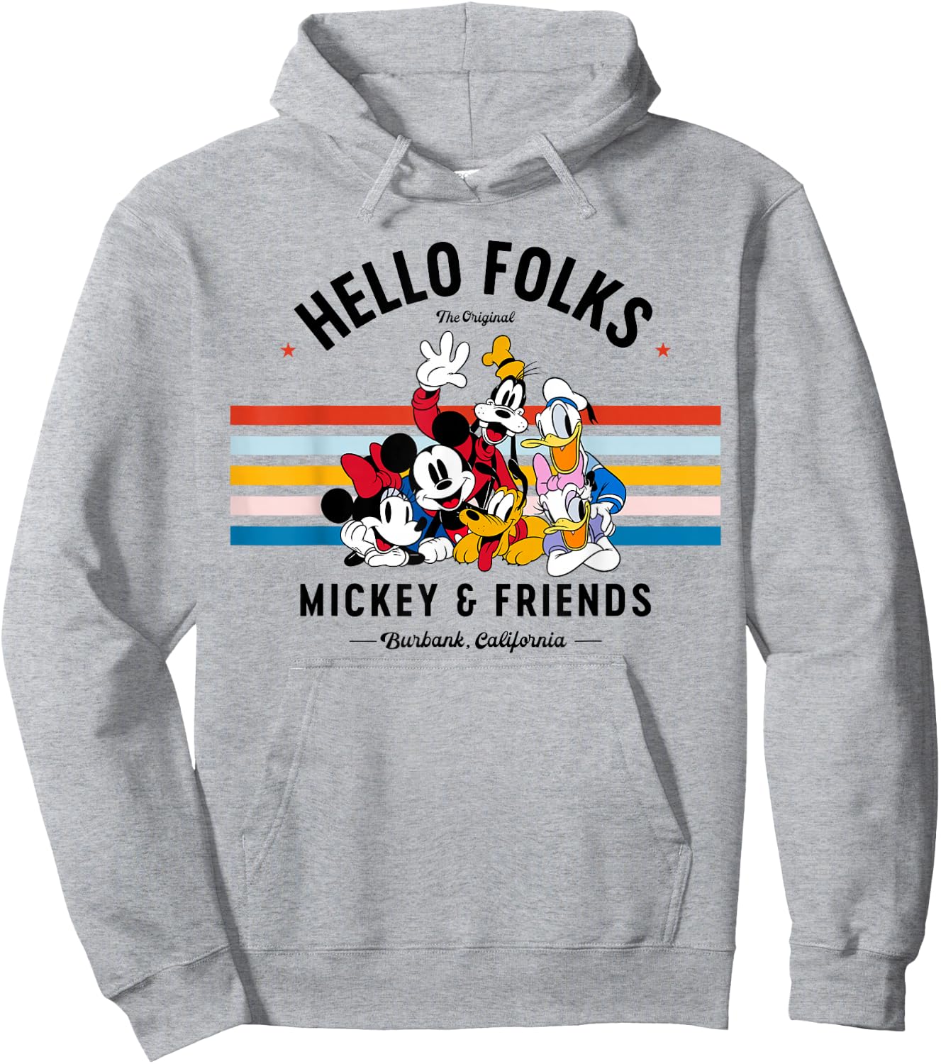 Disney Original Mickey & Friends Hello Folks Retro Vintage Hoodie - Hoodie | Ash
