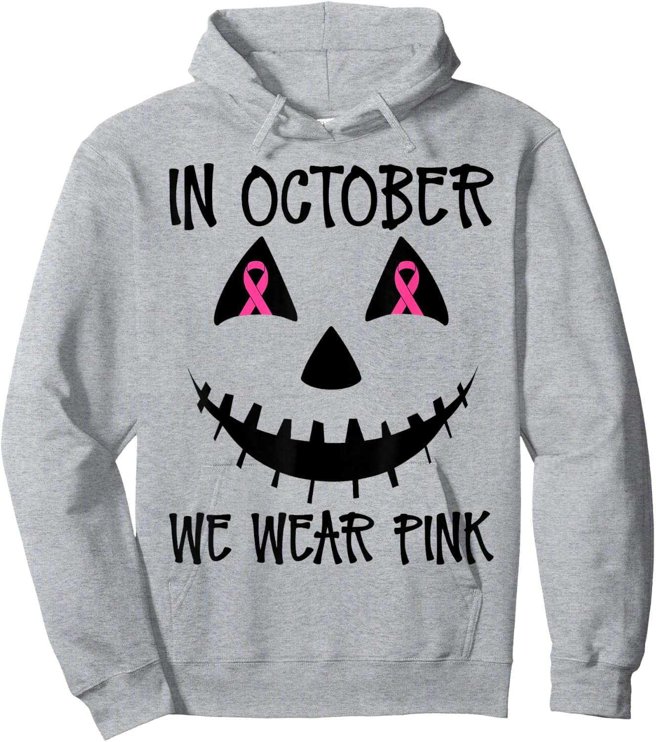 In October We Wear Pink Jackolantern Halloween Breast Cancer Hoodie - Hoodie | Ash