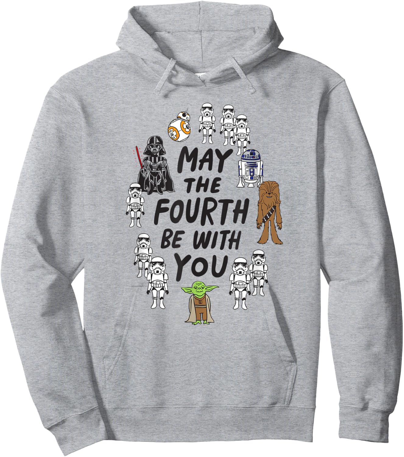 Amazon Essentials Boys' May the Fourth Be With You Doodle Characters , White, Small Hoodie - Hoodie | Ash