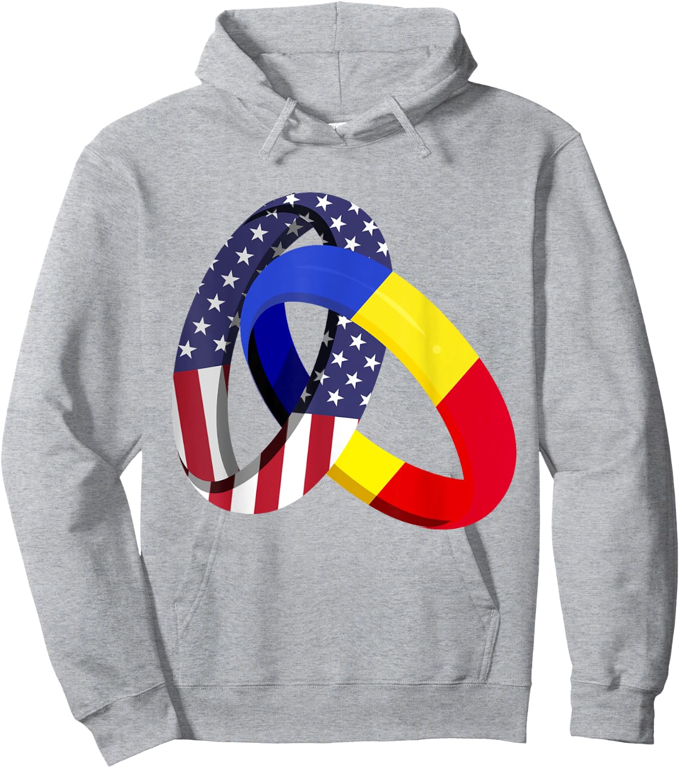 Romania American Ring Heritage Month Patriot Flags Hoodie - Hoodie | Ash