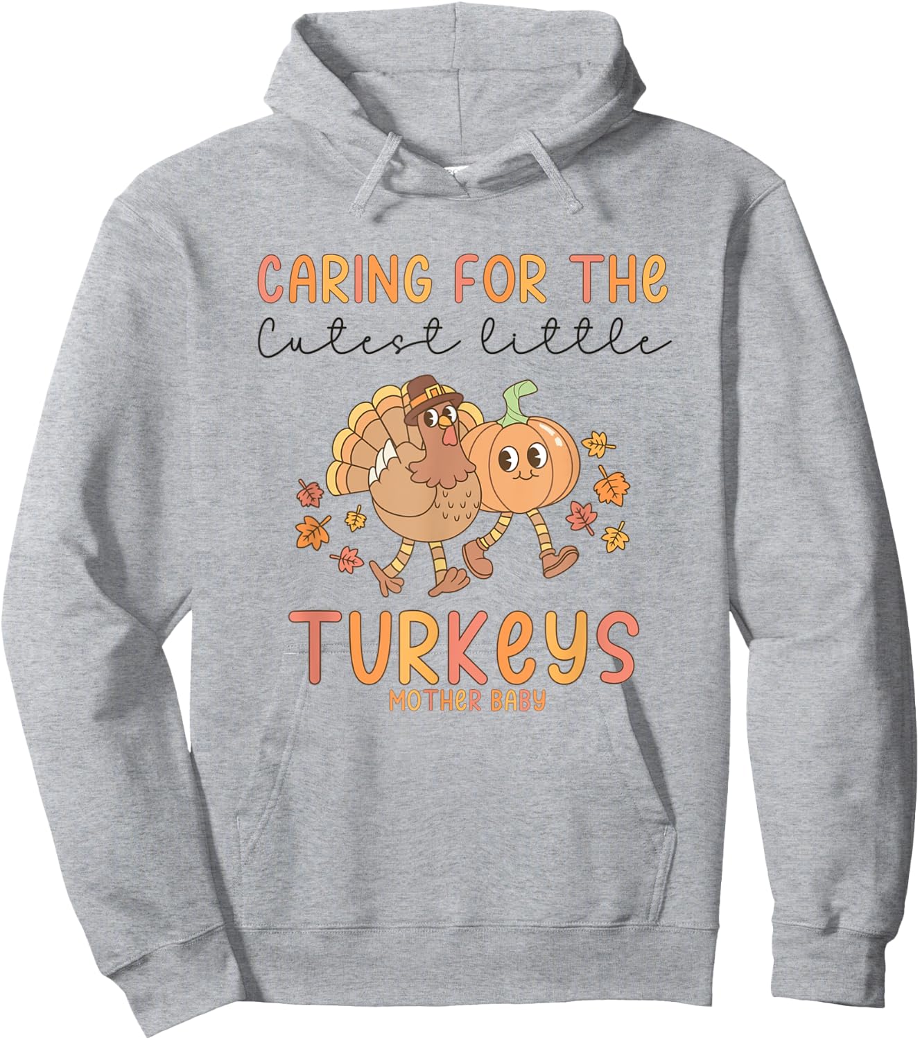 Retro Thanksgiving Mother Baby Nurse Postpartum Maternity Hoodie - Hoodie | Ash
