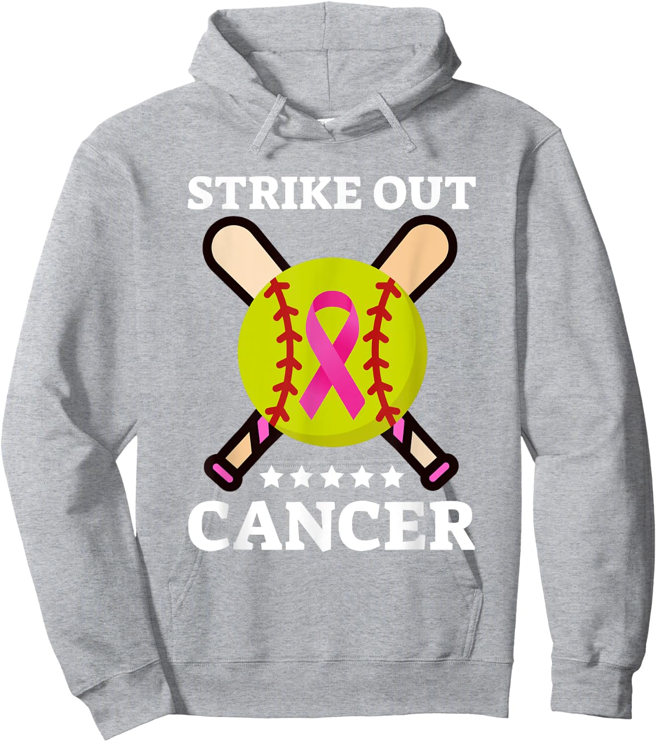 Strike Out Breast Cancer Awareness Day Pink Ribbon Softball Hoodie - Hoodie | Ash