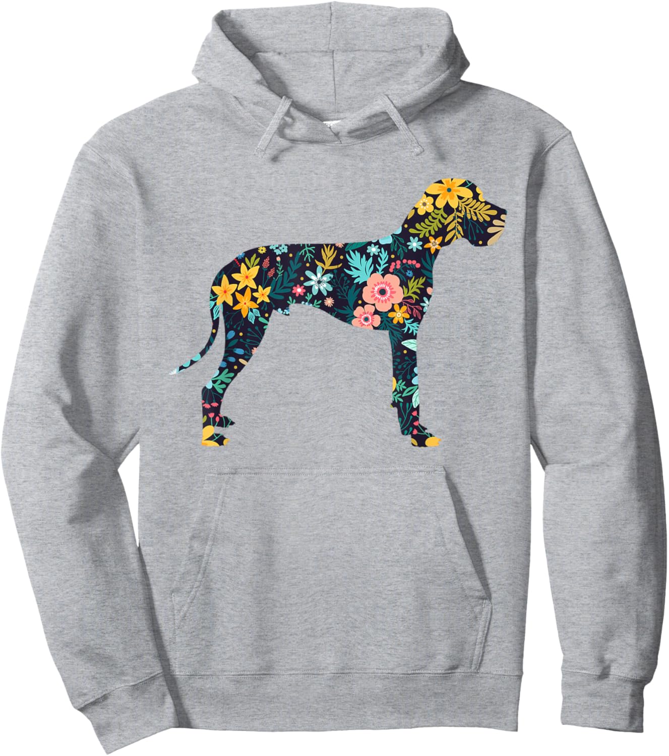 Great Dane Floral Dog Silhouette Graphic Hoodie - Hoodie | Ash