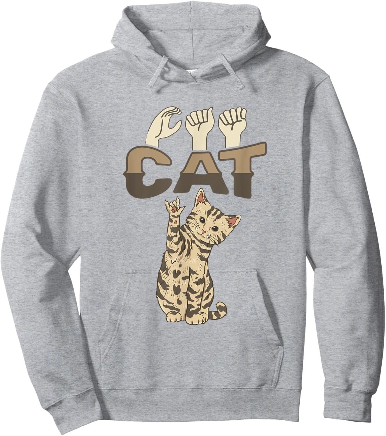 ILY Cat ASL Hand Gesture Deaf Hearing Loss Awareness Women Girls Kids Hoodie - Hoodie | Ash
