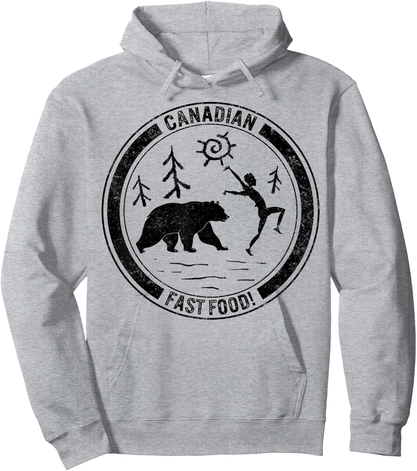 Camping Canadian Fast Food Running Man Bear Forest Design Te Hoodie - Hoodie | Ash