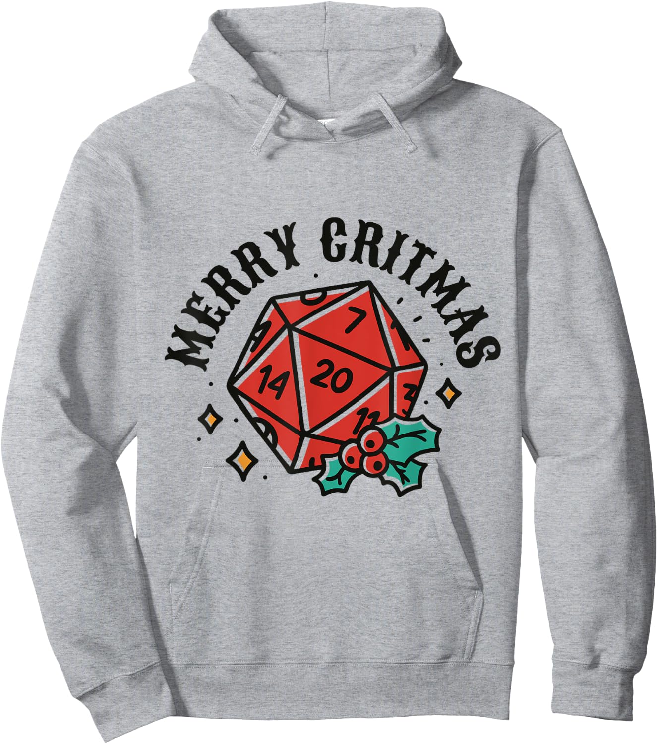 RPG Christmas Holiday Merry Critmas 20 Sided Dice Board Game Hoodie - Hoodie | Ash