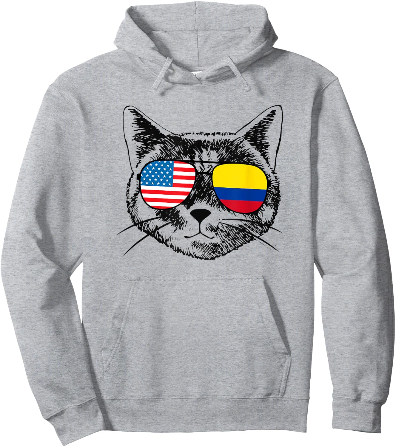 Funny Cat Half American Colombian Colombia Flag Men Women Hoodie - Hoodie | Ash