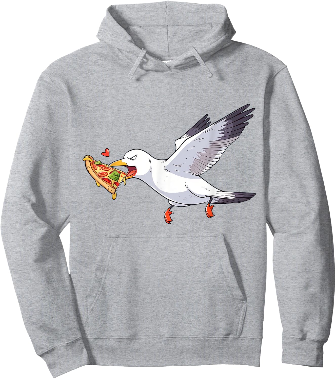 Cranky Seagull Funny Shirt Beach Birds Stealing Pizza Summer Hoodie - Hoodie | Ash