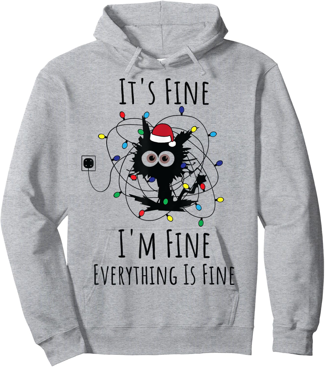 I'm Fine Everything Is Fine Cute Cat Christmas Lights Xmas Hoodie - Hoodie | Ash
