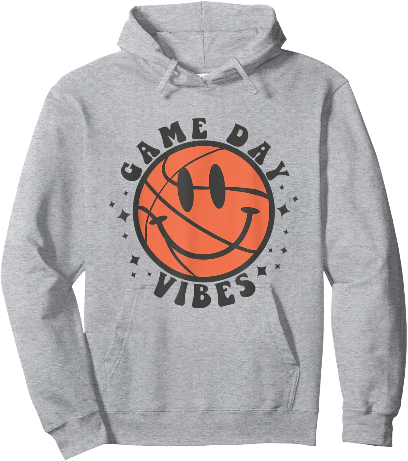 Game Day Vibes Groovy Retro Happy Face Basketball Fan Lover Hoodie - Hoodie | Ash