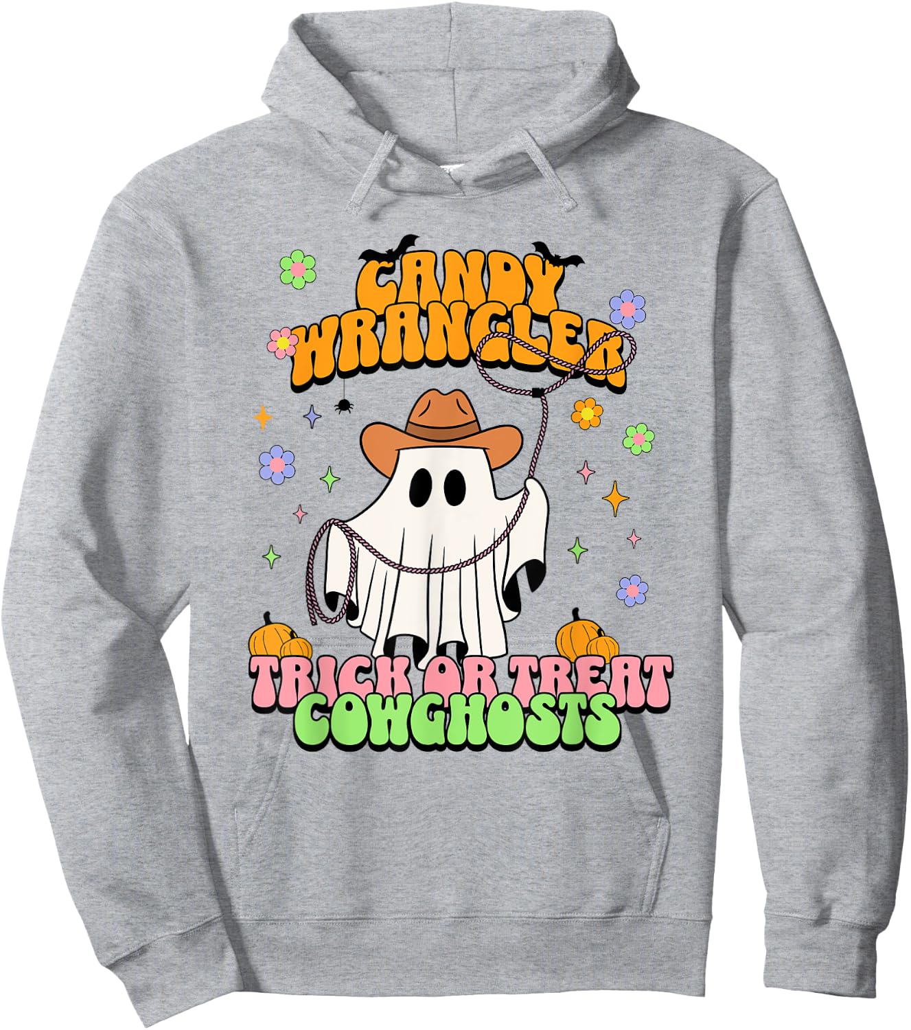 Cute Cowgirl Ghost Retro Western Groovy Halloween Treats Hoodie - Hoodie | Ash