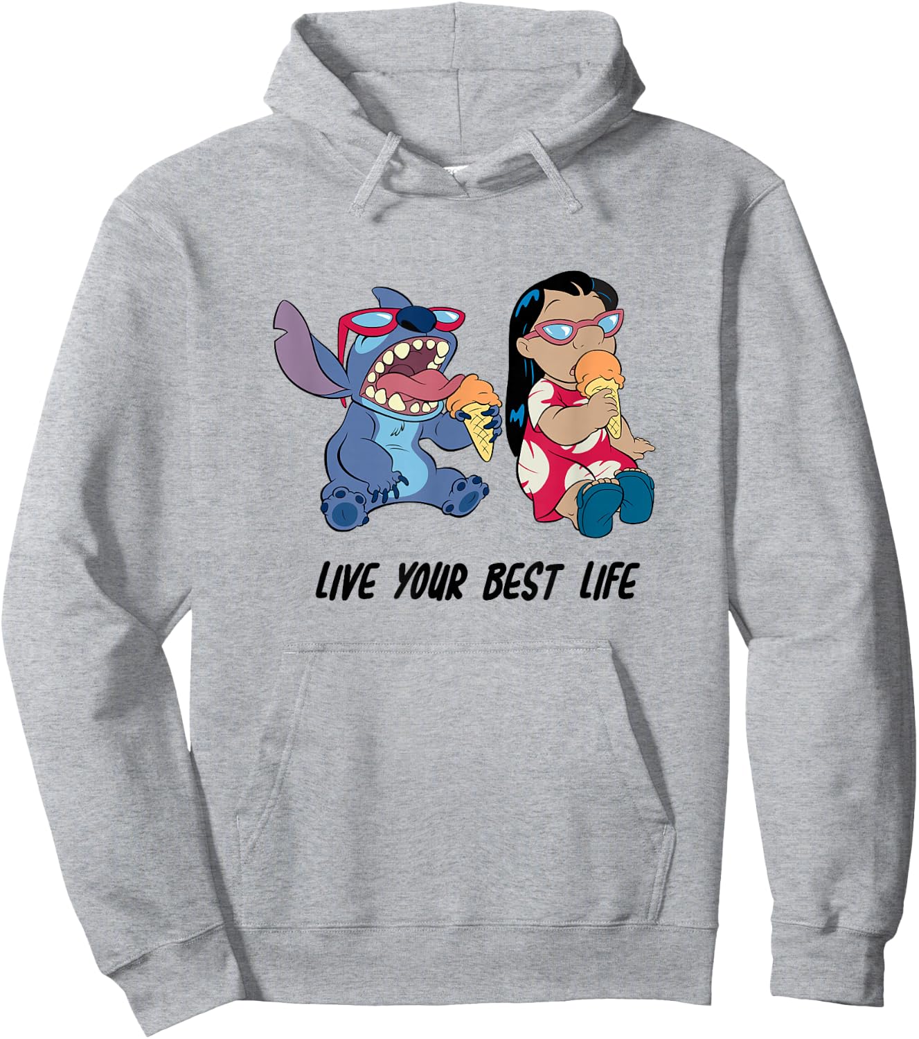 Disney Lilo & Stitch Eating Ice Cream Live Your Best Life Hoodie - Hoodie | Ash