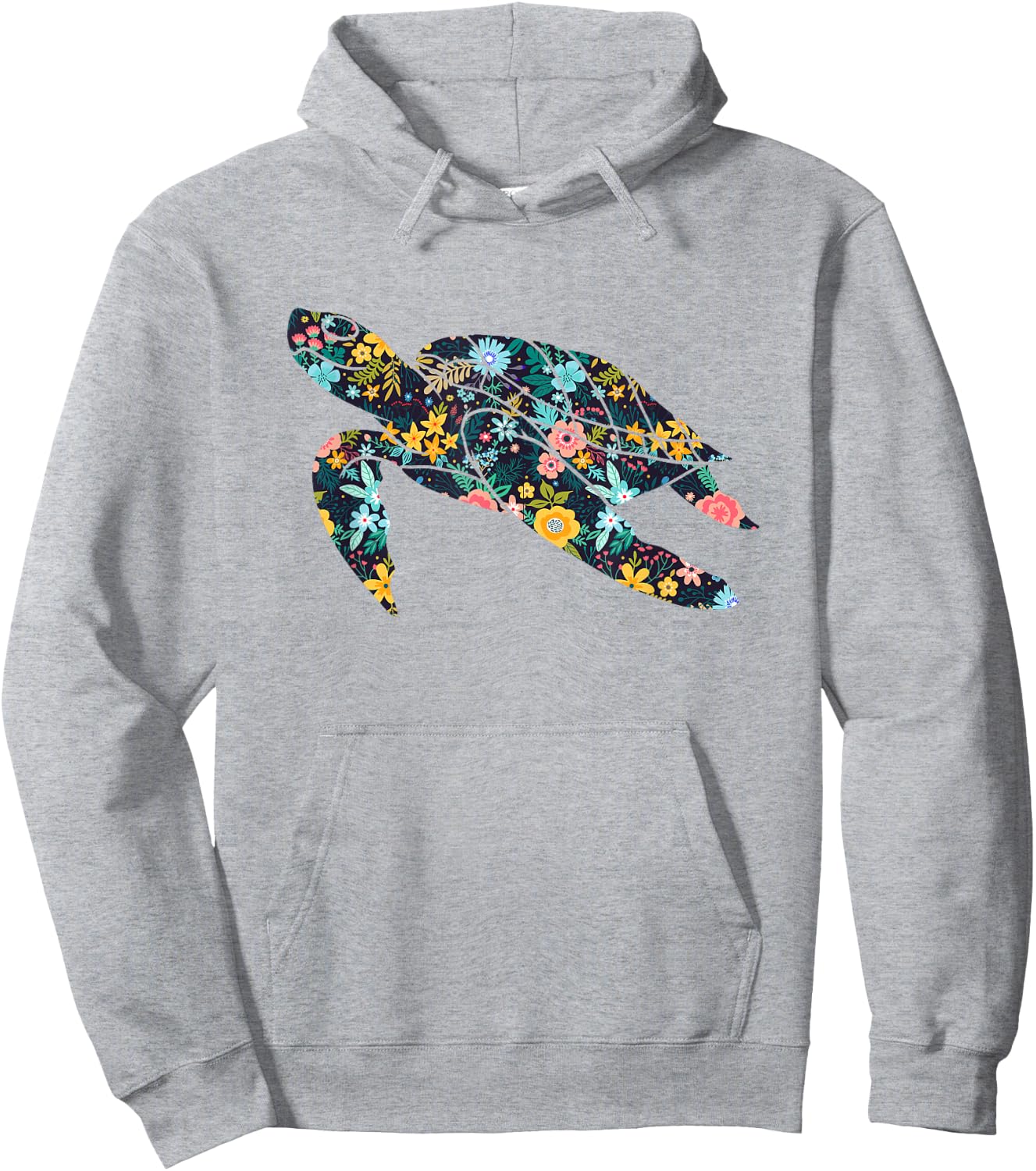 Floral Sea Turtle Silhouette Girls Graphic Hoodie - Hoodie | Ash