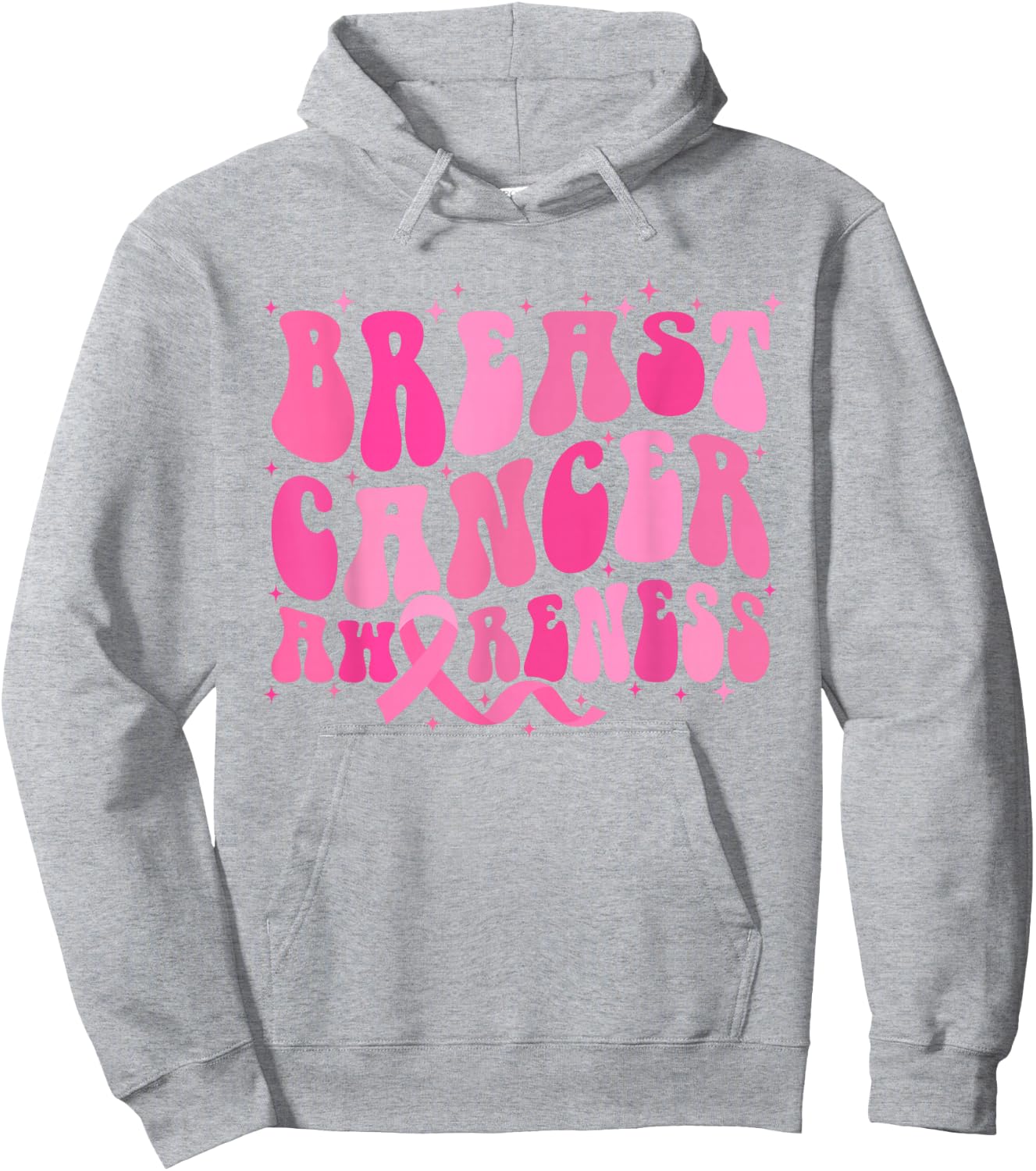 Groovy Breast Cancer Awareness Month Hoodie - Hoodie | Ash