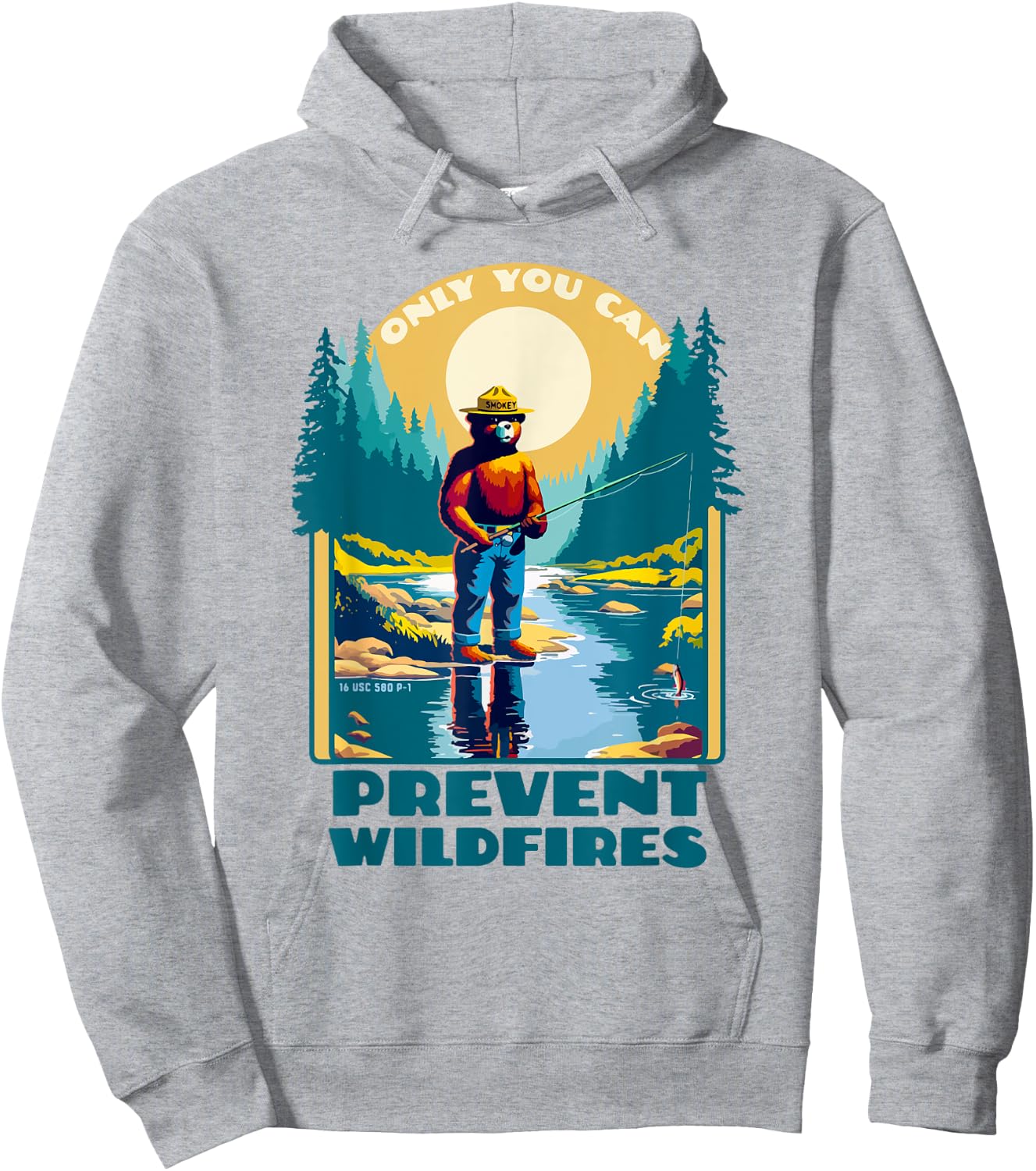 Fishing Smokey Bear Only You Can Prevent Wildfires Vintage Hoodie - Hoodie | Ash