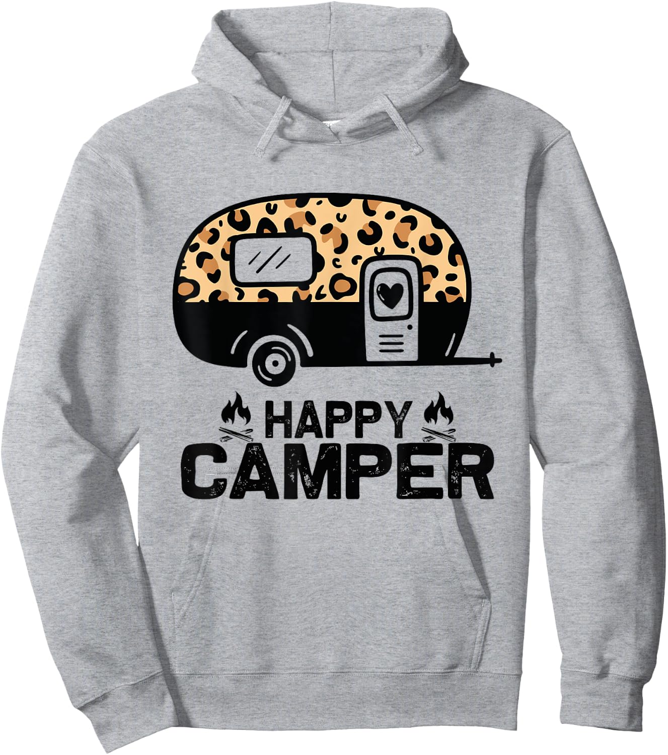 Happy Camper Leopard Funny Matching Camping Crew Hoodie - Hoodie | Ash