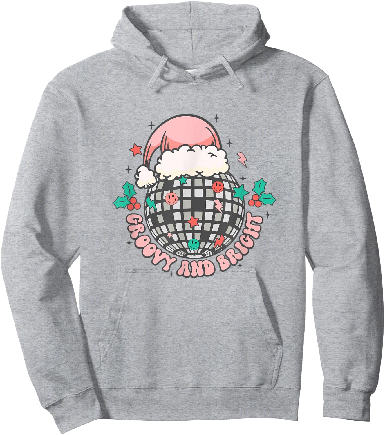 Disco Christmas Ball Retro Groovy Bright Santa Hat Hoodie - Hoodie | Ash