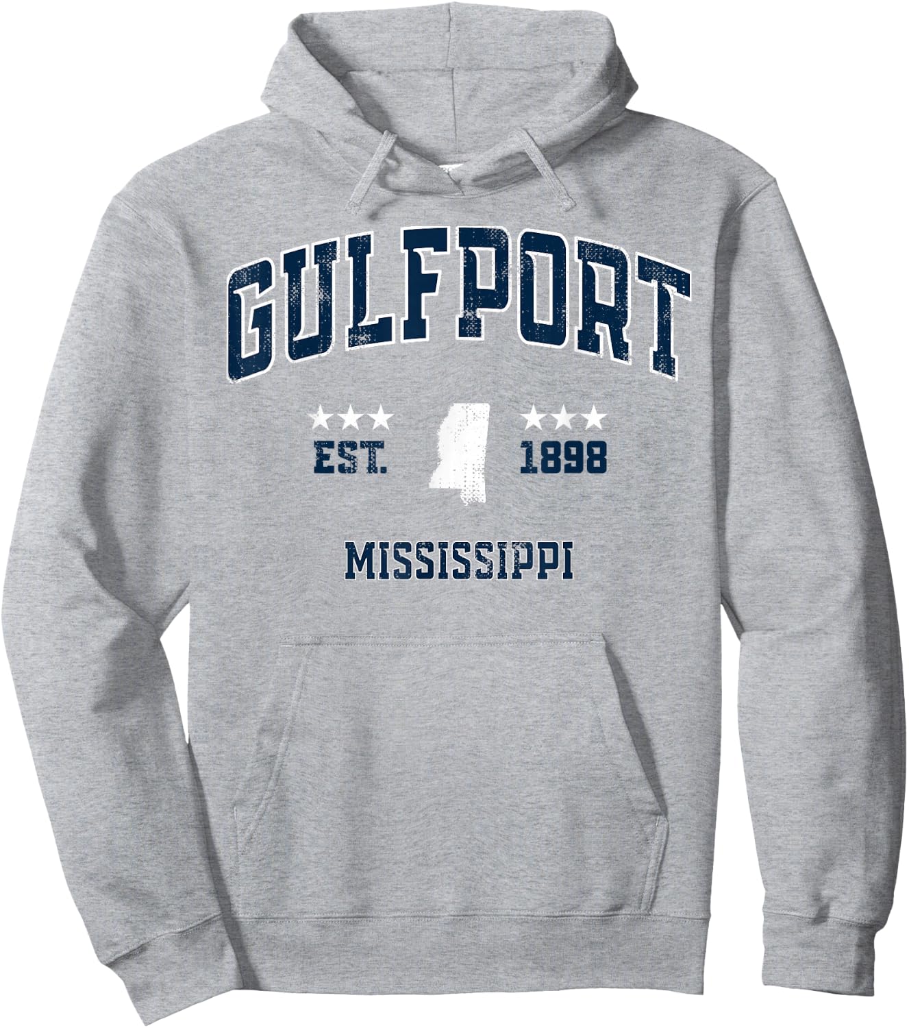 Gulfport Mississippi MS Vintage Athletic Navy Sports Hoodie - Hoodie | Ash