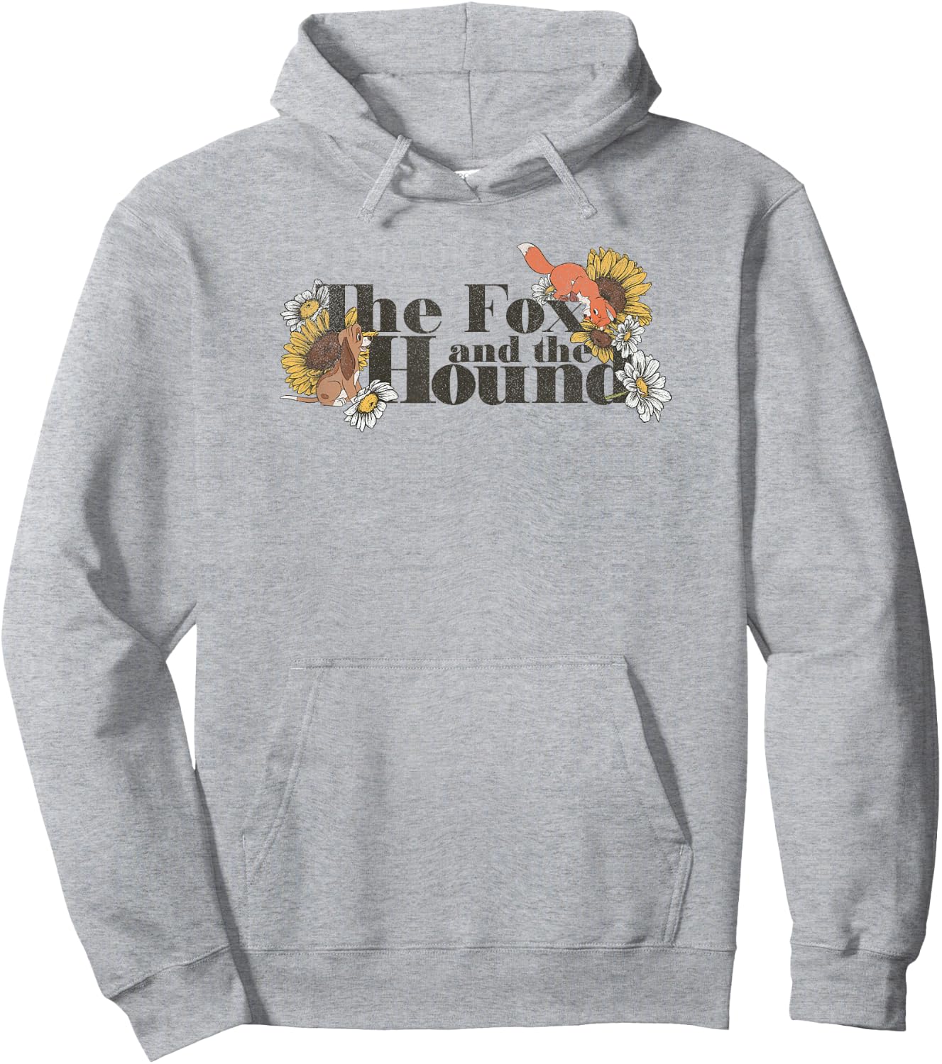 Disney The Fox and the Hound Friendship Floral Title Logo Hoodie - Hoodie | Ash