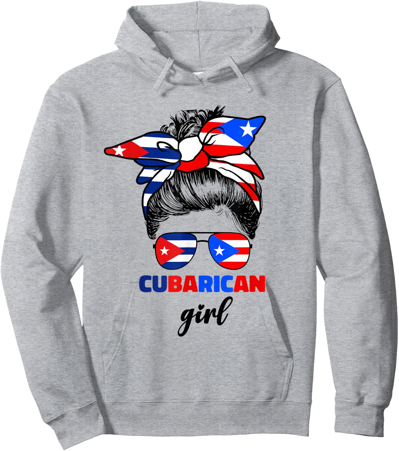 Half Cuban And Puerto Rican Rico Cuba Flag Cubarican Girl Hoodie - Hoodie | Ash