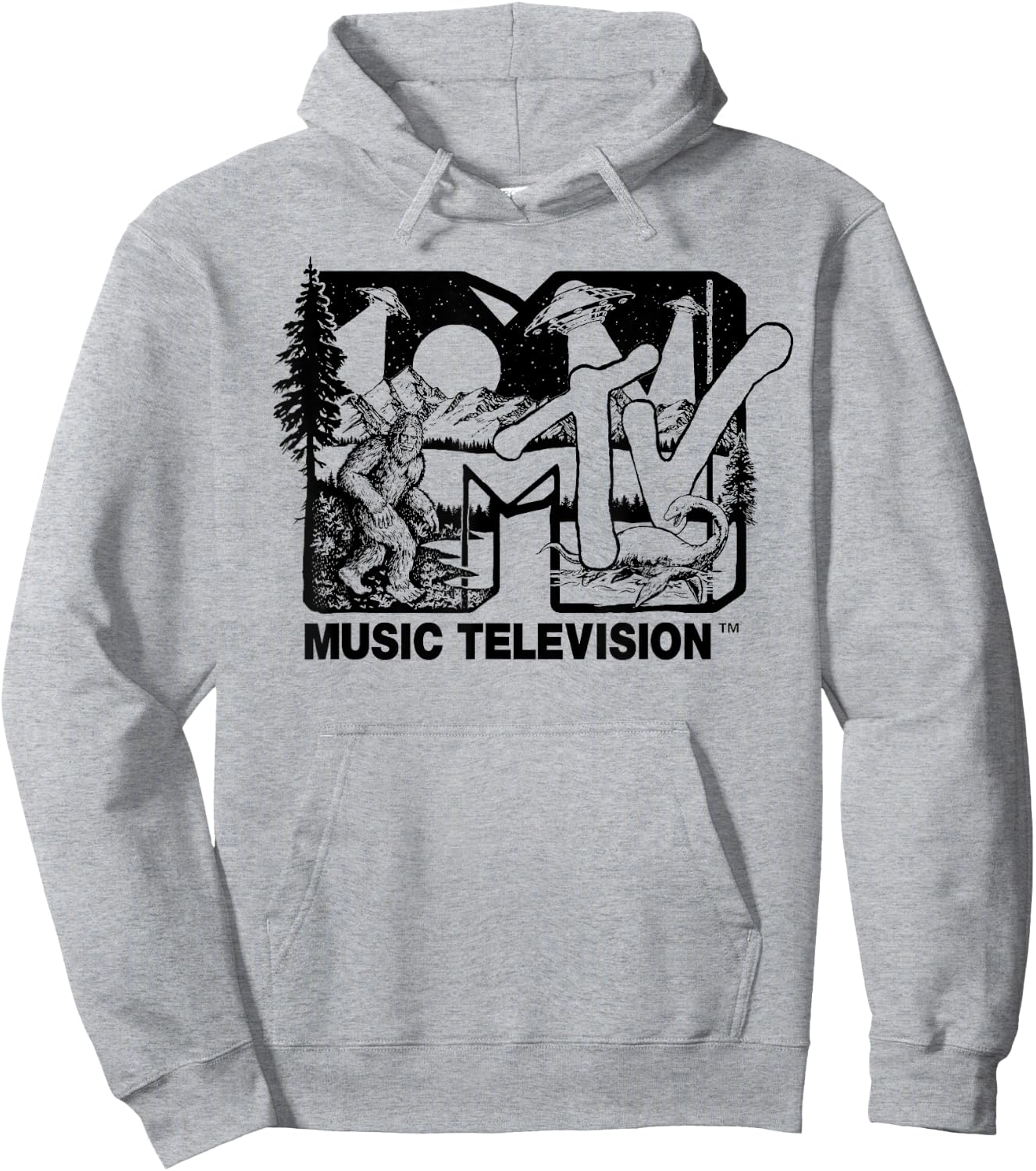 Mademark x MTV - Cryptid-Filled MTV Logo Feat. Bigfoot, UFO, & Nessie Outline Hoodie - Hoodie | Ash
