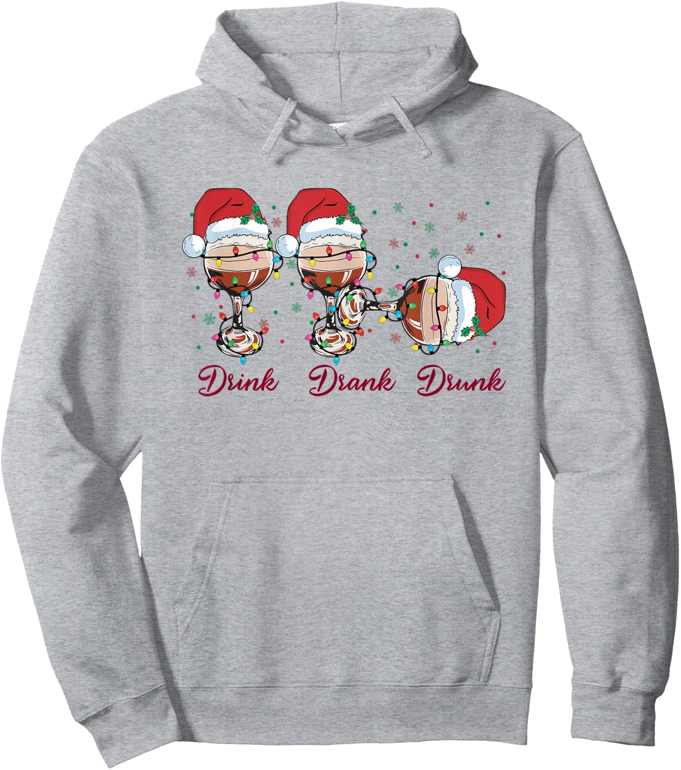 Drink Drank Drunk Red Wine Glass Funny Christmas Pajamas Hoodie - Hoodie | Ash