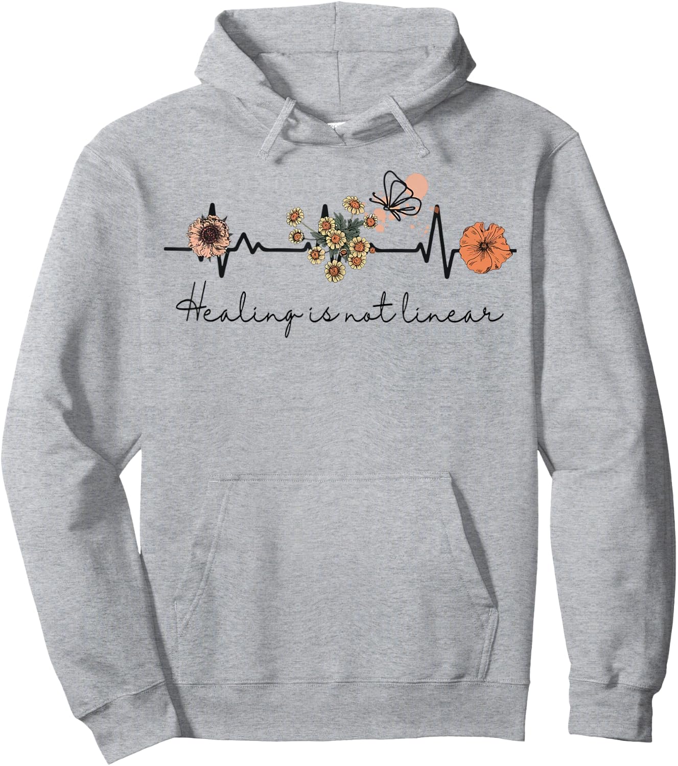 Healing Is Not Linear Mental Health Awareness Flower Quote Hoodie - Hoodie | Ash