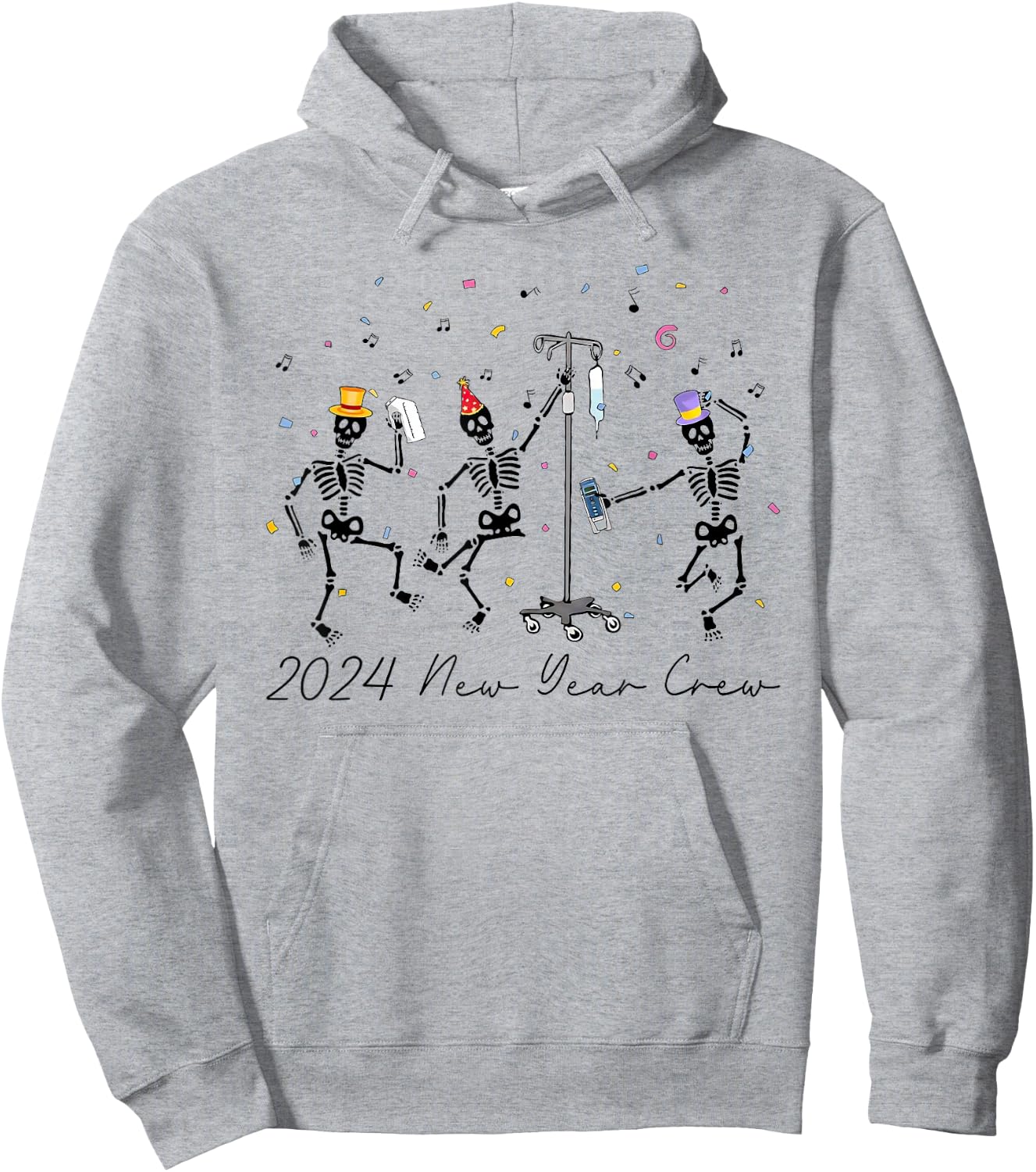 2024 New Year Crew Skeleton Dancing Funny Nurse Icu Er Hoodie - Hoodie | Ash