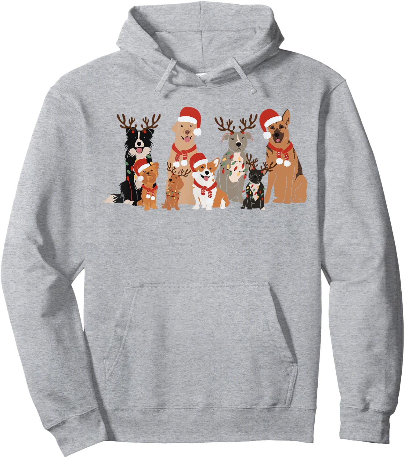 Christmas Dogs Squad Reindeer Santa Lights Dog Owner Hoodie - Hoodie | Ash