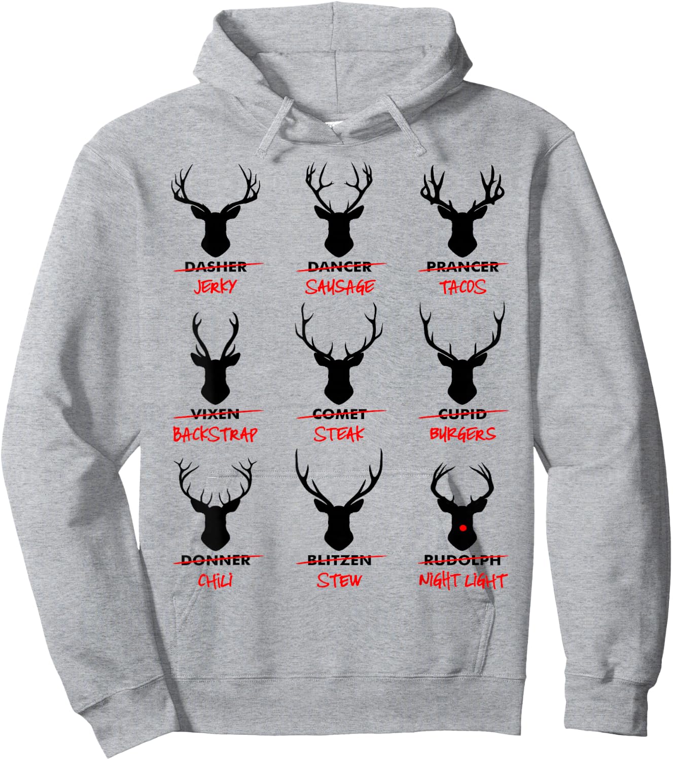 Funny Ugly Christmas Top Deer Hunter Santa's Reindeer Jerky Hoodie - Hoodie | Ash
