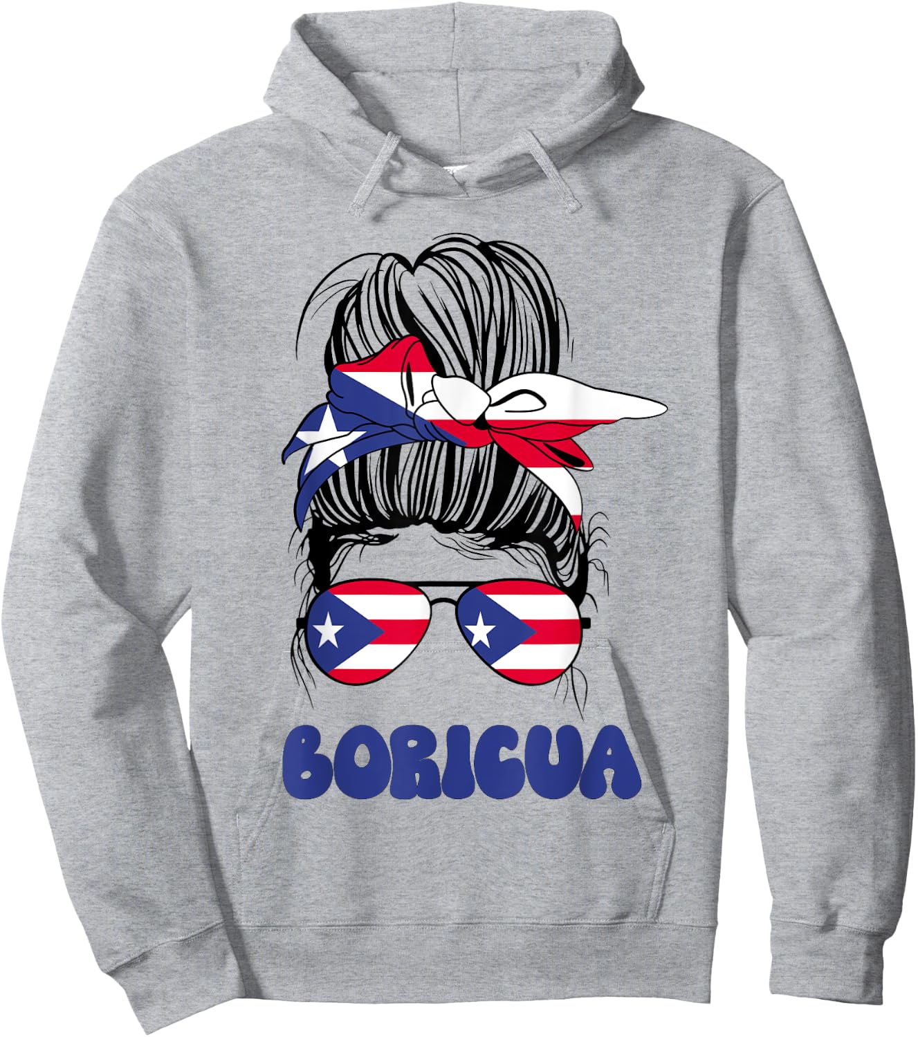 Boricua Puerto Rican Girl Messy Bun, Pride Puerto Rico Flag Hoodie - Hoodie | Ash