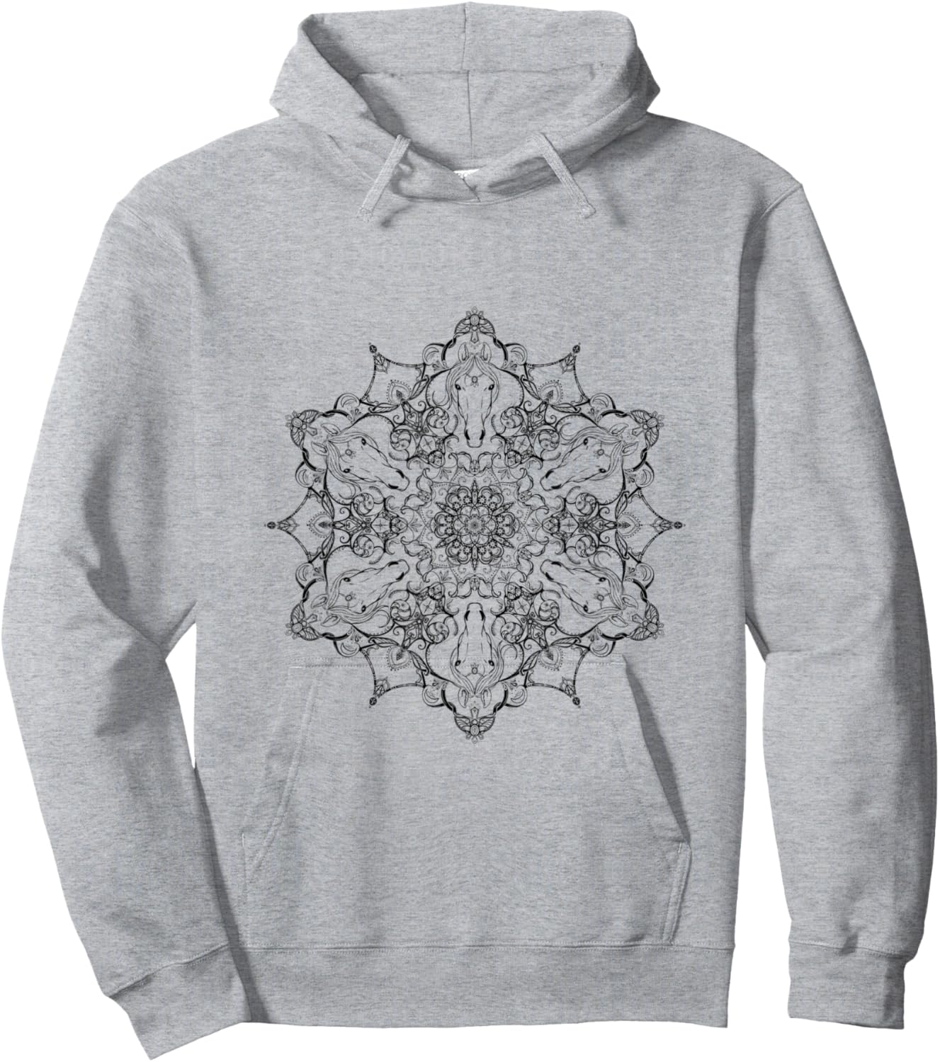 Mystical Magical Black and White Horse Head Mandala Hoodie - Hoodie | Ash