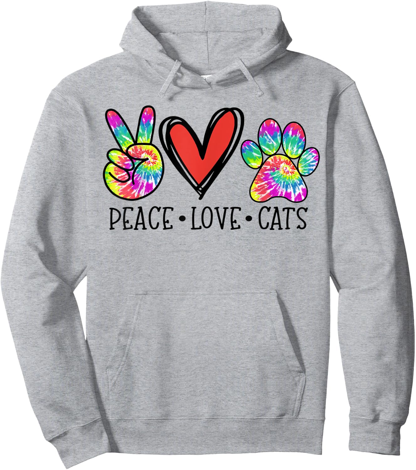 Peace Love Cats Paws Tie Dye Rainbow Animal Rescue Hoodie - Hoodie | Ash