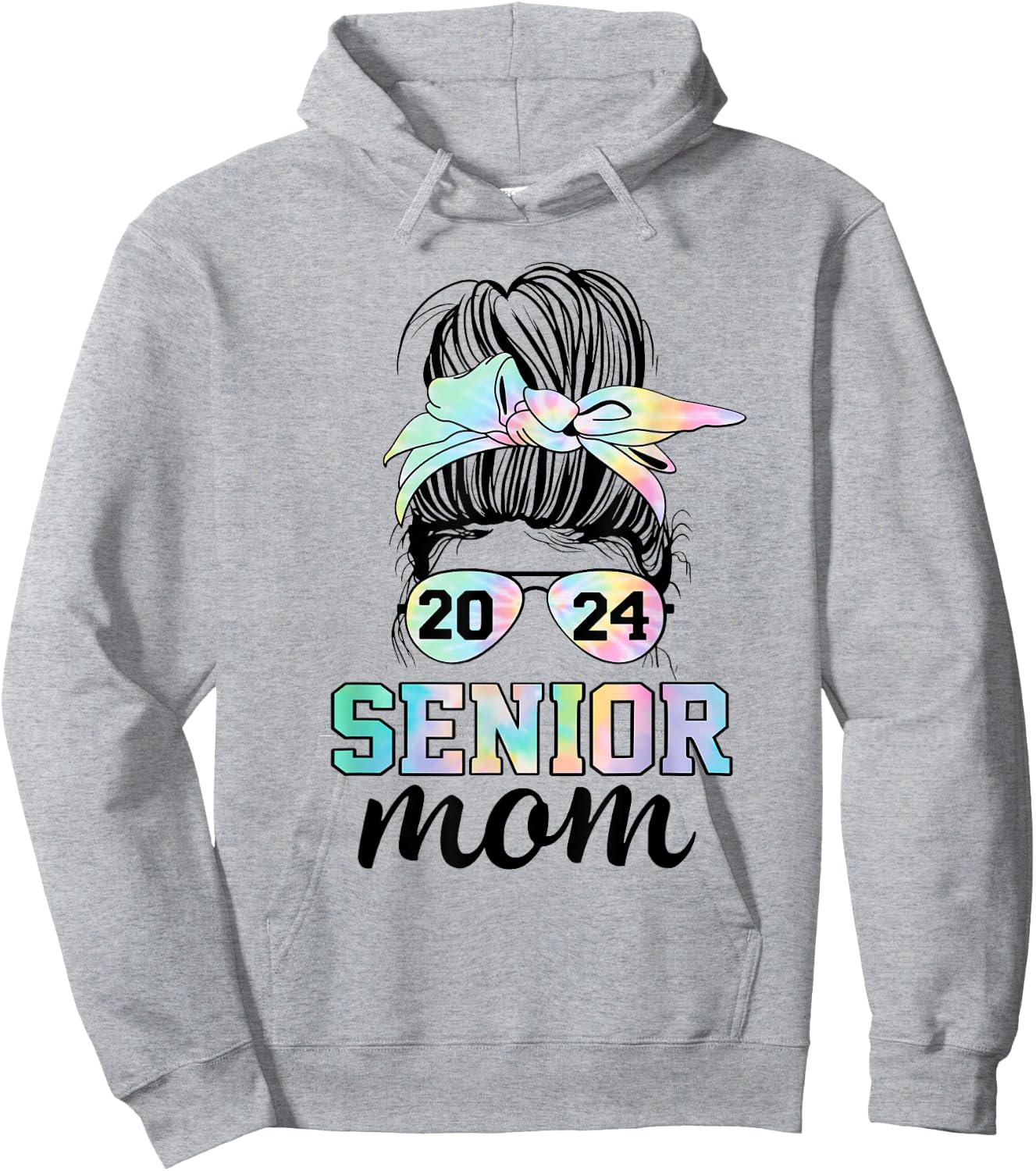 Senior 2024 mom class of 24 proud mom messy bun tie dye Hoodie - Hoodie | Ash