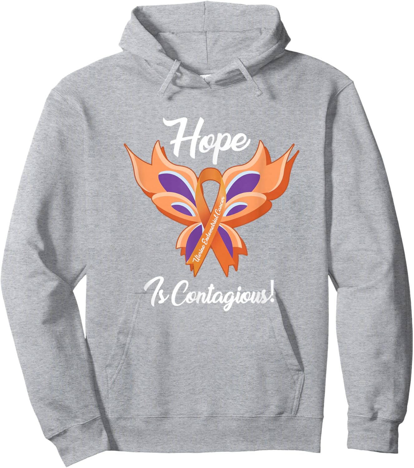 Uterine Endometrial Cancer Awareness Hope Butterfly T Shirt Hoodie - Hoodie | Ash