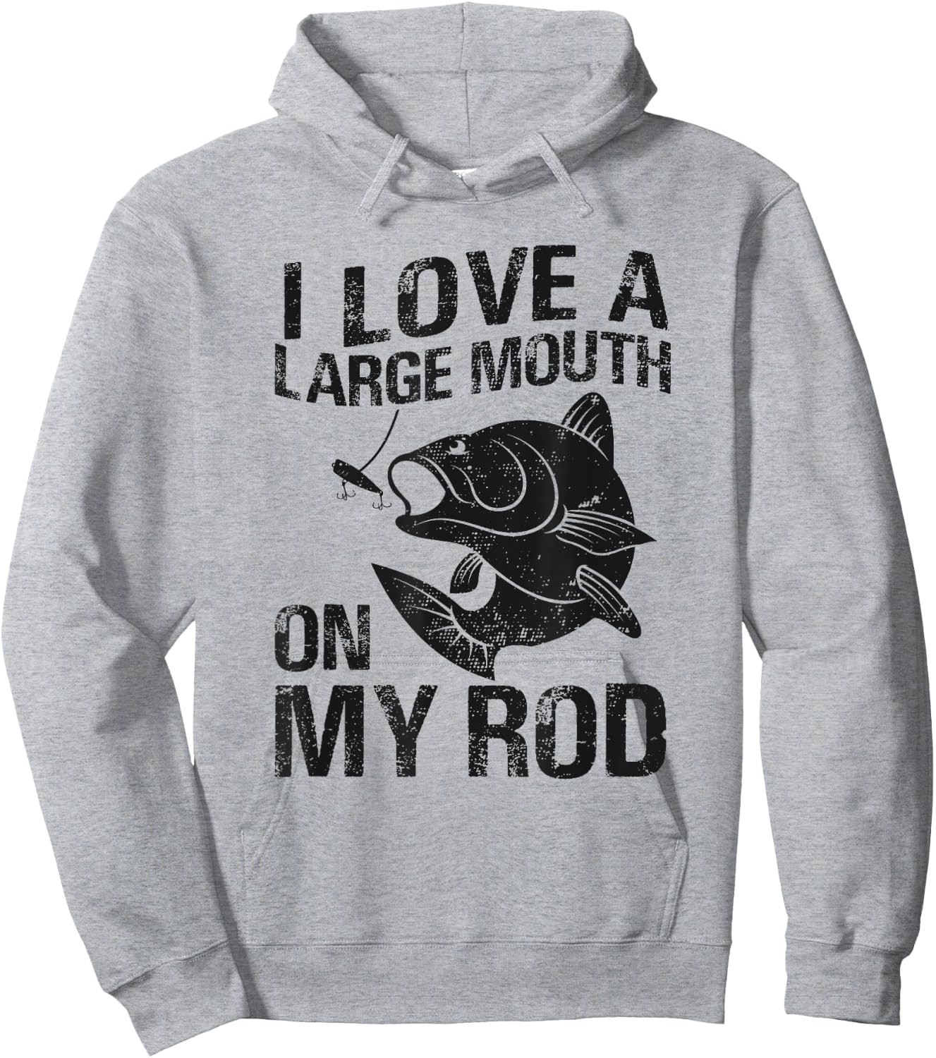 I Love a Large Mouth On My Rod Funny Bass Fisherman Graphic Hoodie - Hoodie | Ash