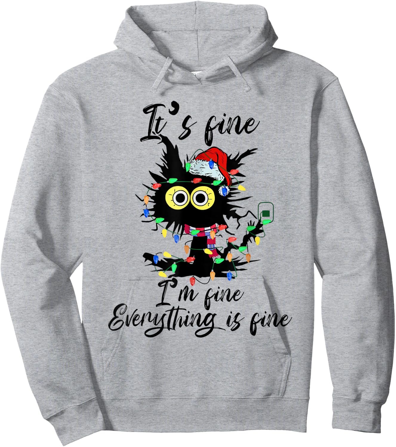 It's Fine I'm Fine Everything Is Fine Funny Cat Christmas Men Women Kids Hoodie - Hoodie | Ash