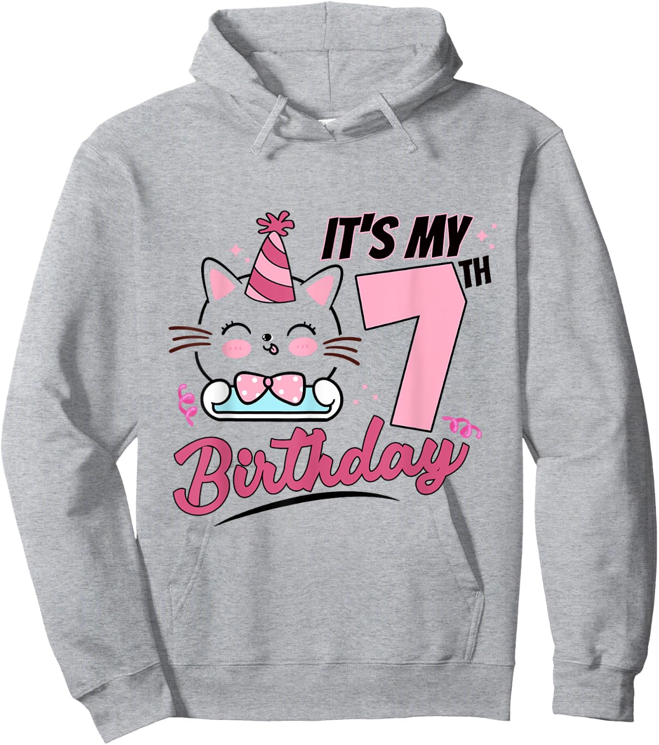It's My 7th Birthday Cute Cat Kitten 7 Years Old Girls Hoodie - Hoodie | Ash