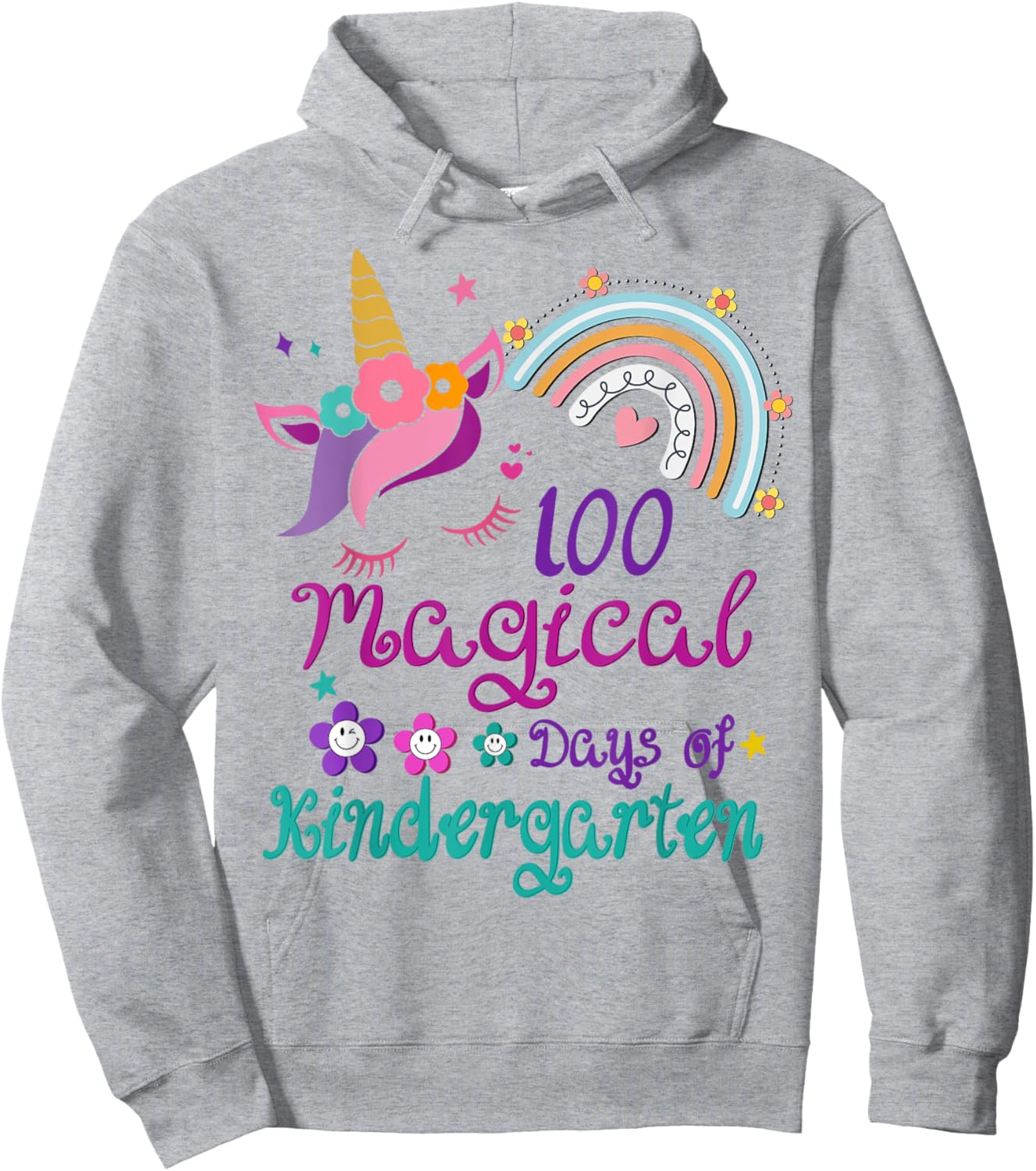 100 Days Of Kindergarten 100th Day School unicorn girls Hoodie - Hoodie | Ash