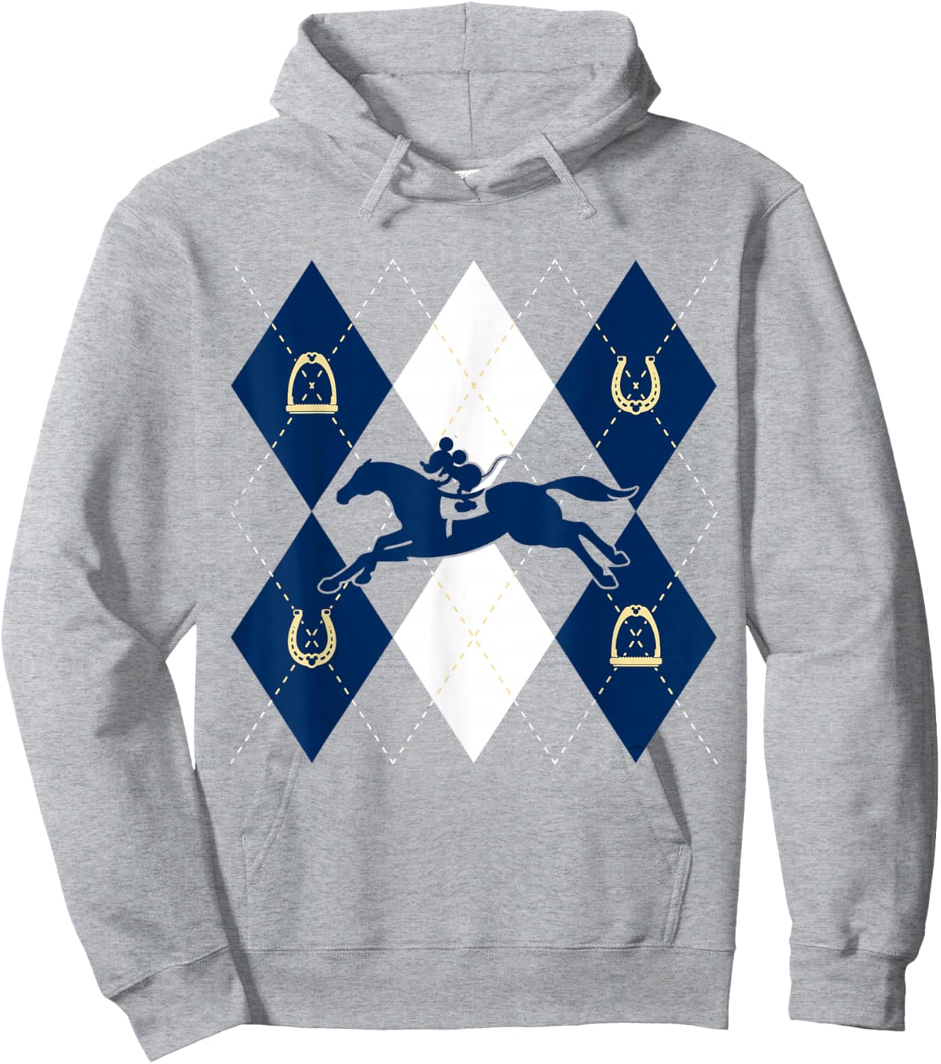 Disney Mickey Mouse Horse Racing Silhouette Argyle Pattern Hoodie - Hoodie | Ash