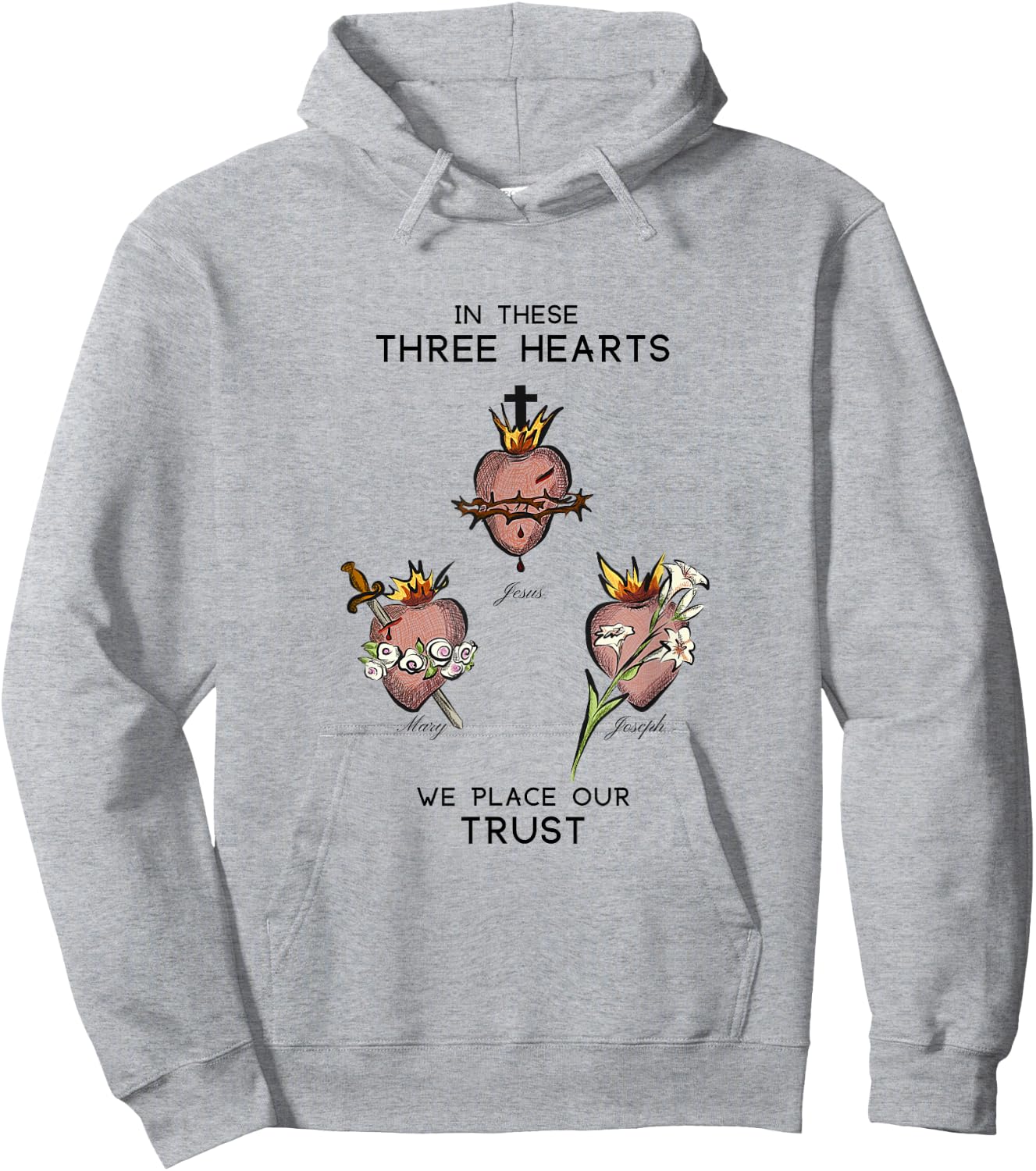 Three Sacred Hearts of Jesus Mary Joseph, JMJ, Catholic Hoodie - Hoodie | Ash
