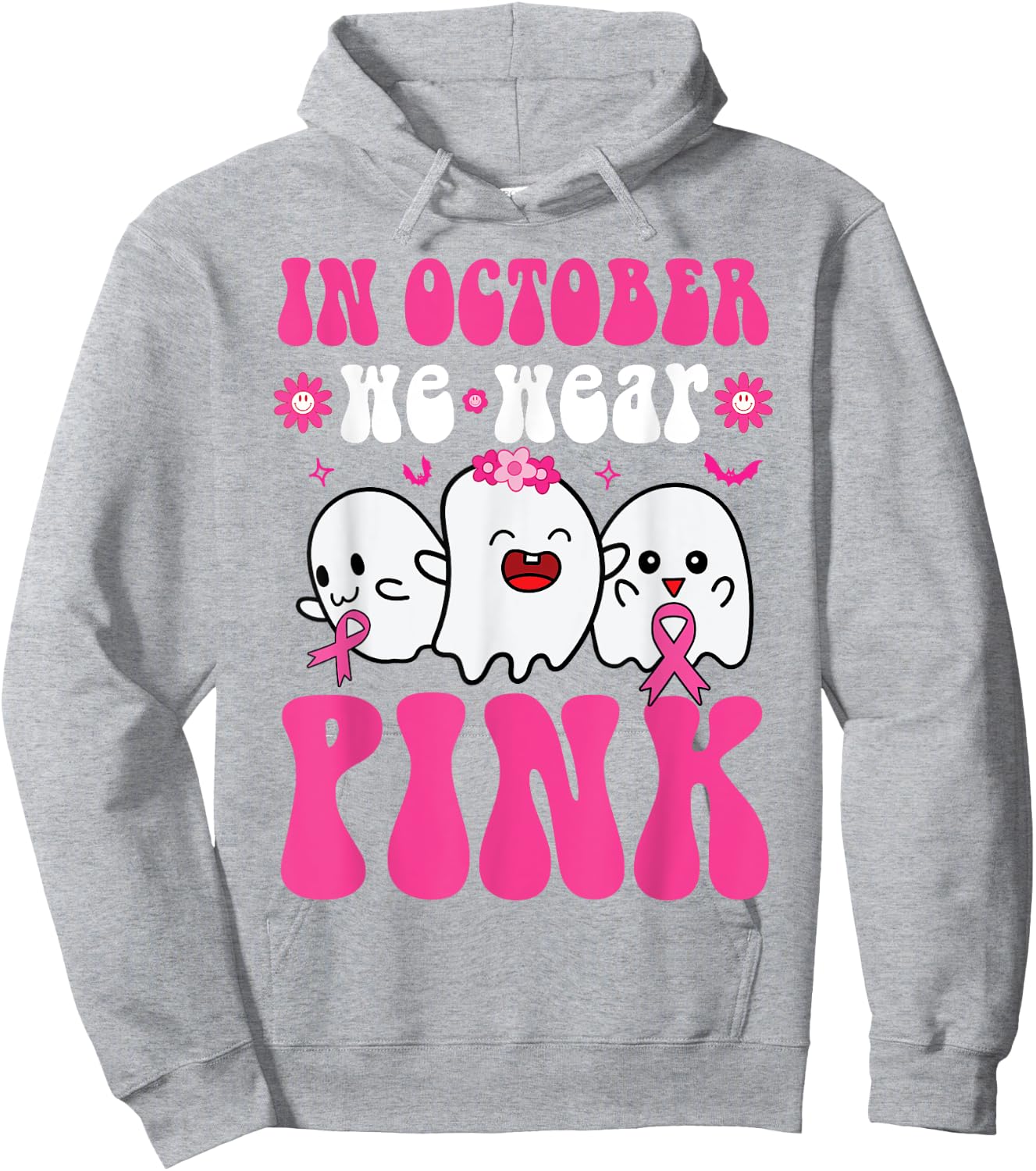 Groovy Wear Pink Breast Cancer Warrior Ghost Halloween Girls Hoodie - Hoodie | Ash