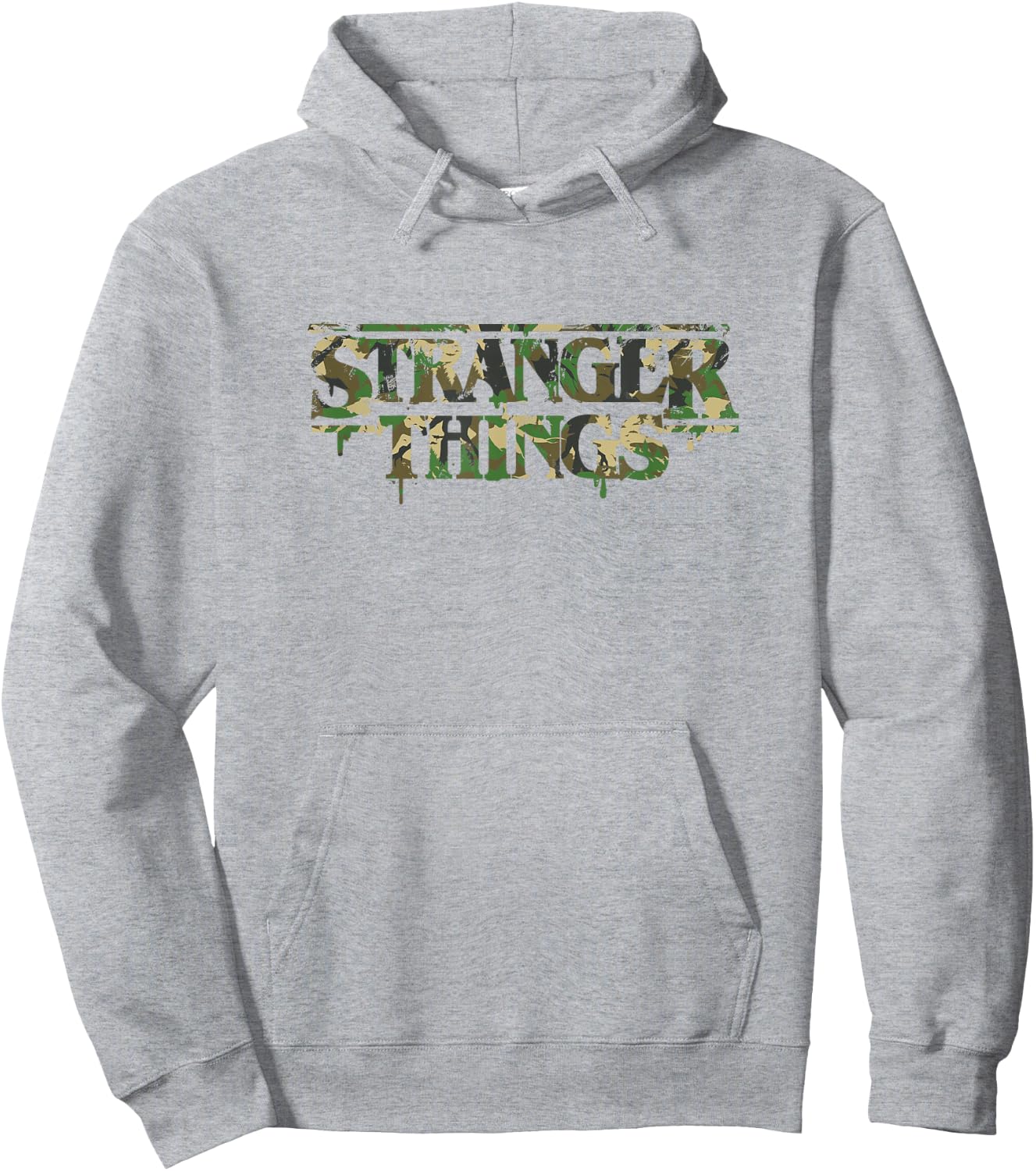 Stranger Things Military Camouflage Dripping Paint Logo Hoodie - Hoodie | Ash