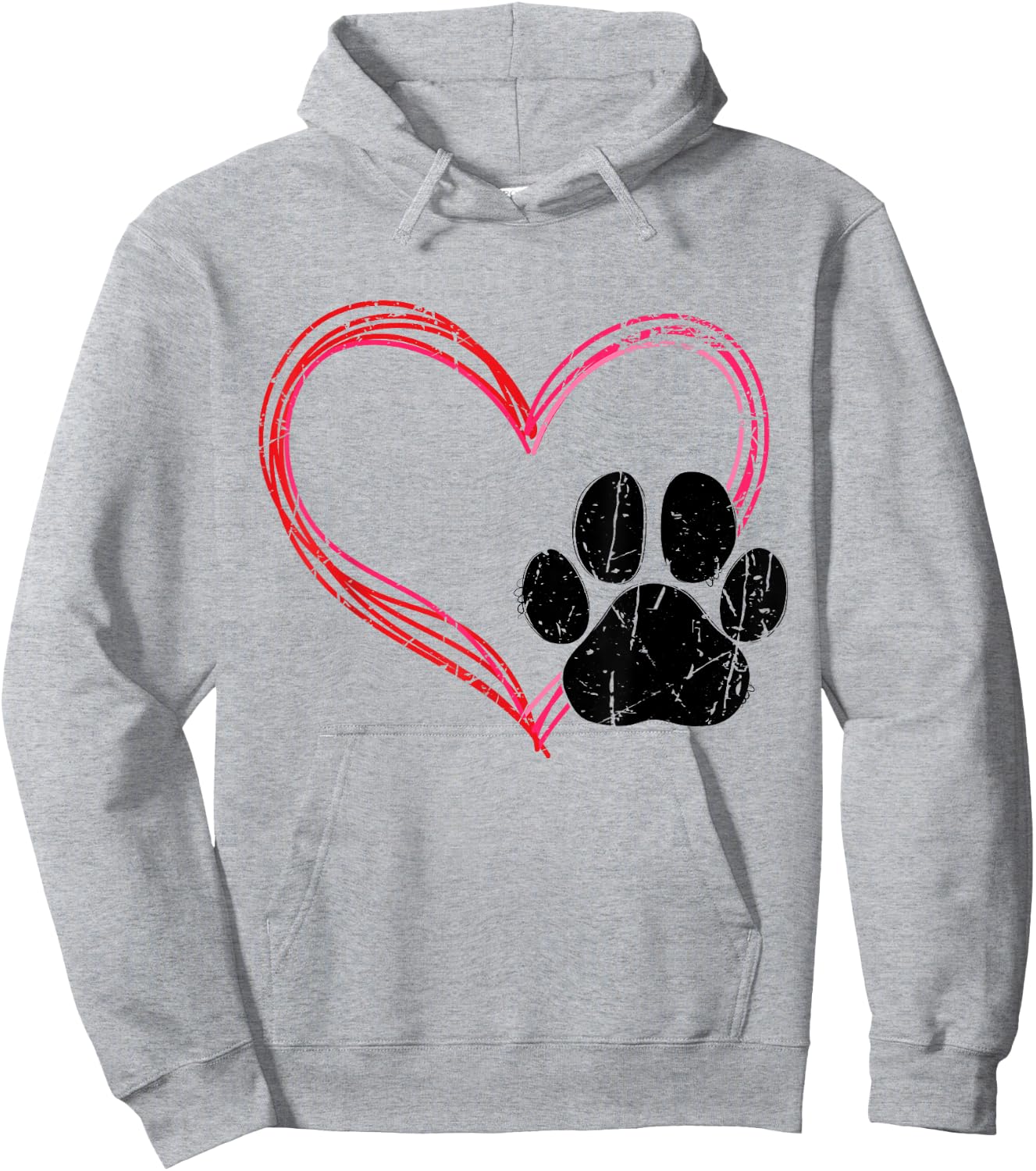 Love Heart Cat Dog Paw Print, Pet Gifts For Valentine's Day Hoodie - Hoodie | Ash