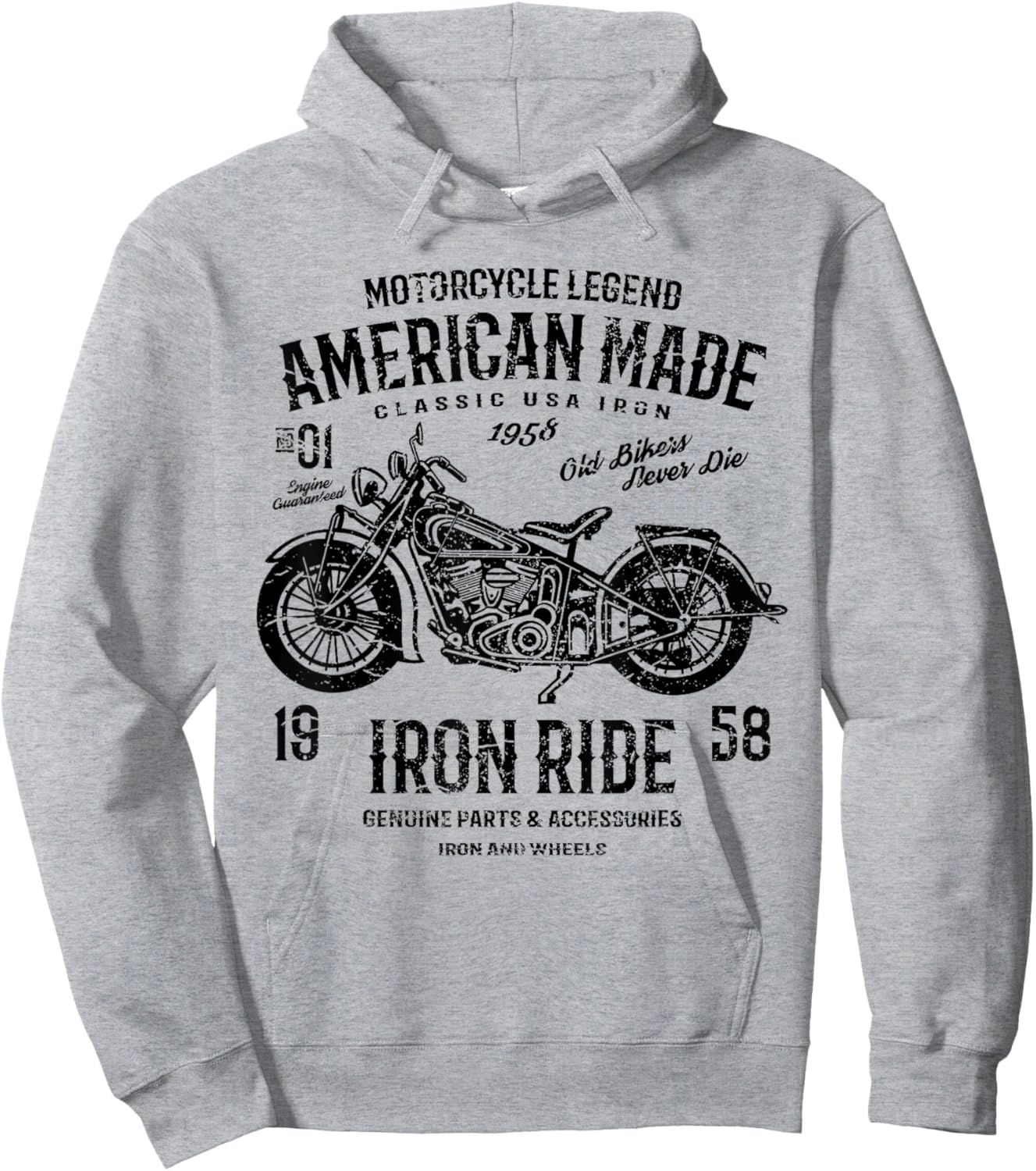 Retro American Vintage Style Motorcycle Distressed Design Hoodie - Hoodie | Ash