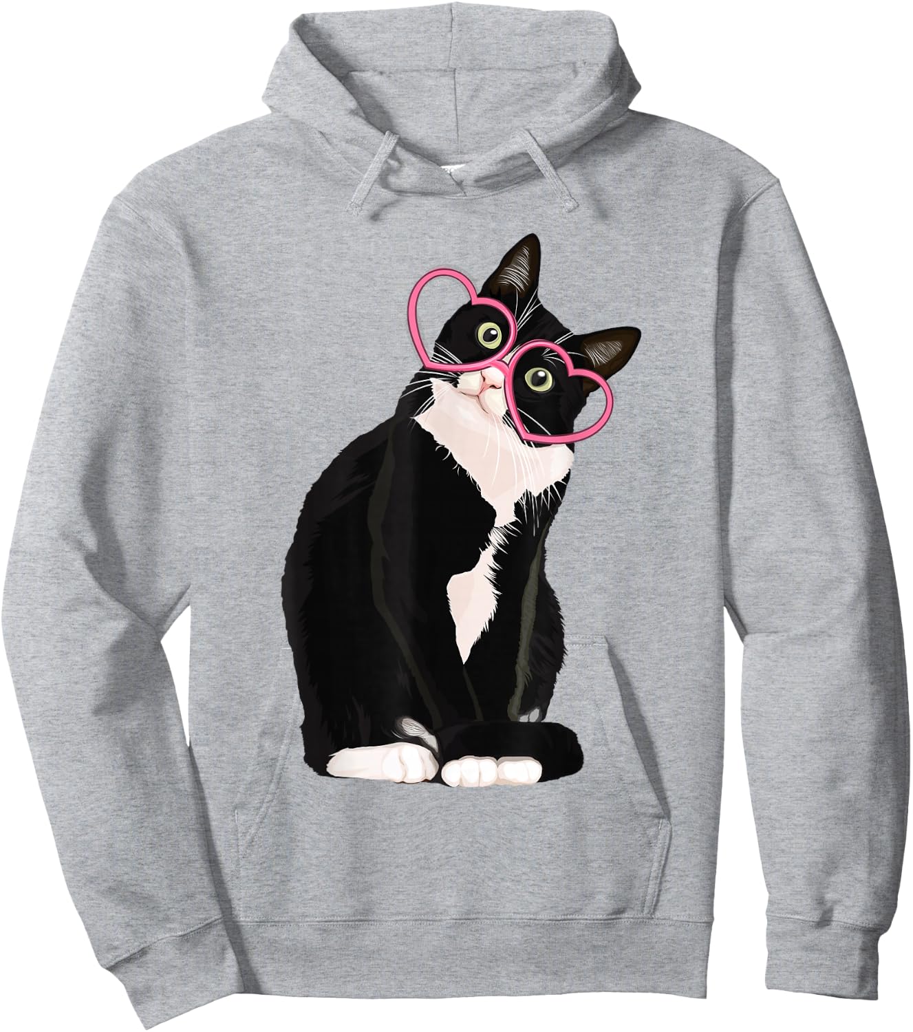 Cool Black Cat Kitten Red Heart Glasses Happy valentines Day Hoodie - Hoodie | Ash