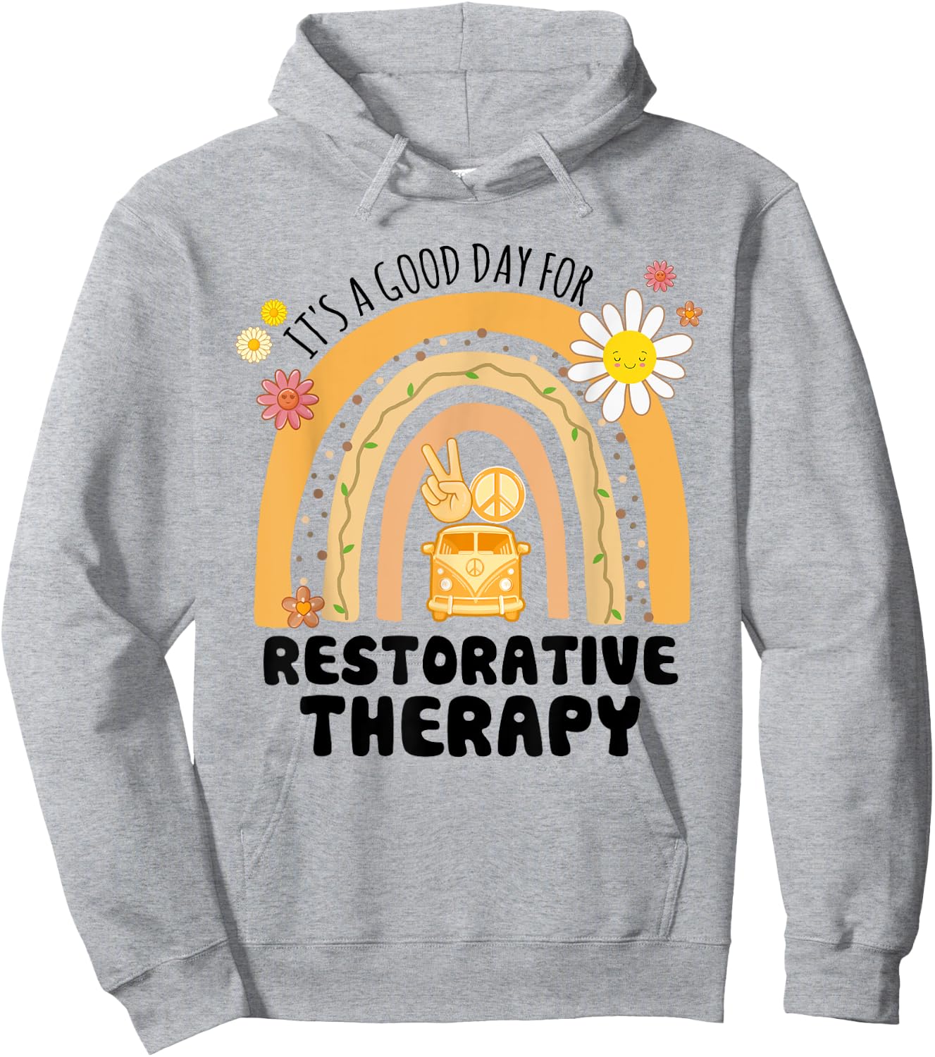Rainbow Groovy Peace Restorative Therapy Vintage Hoodie - Hoodie | Ash